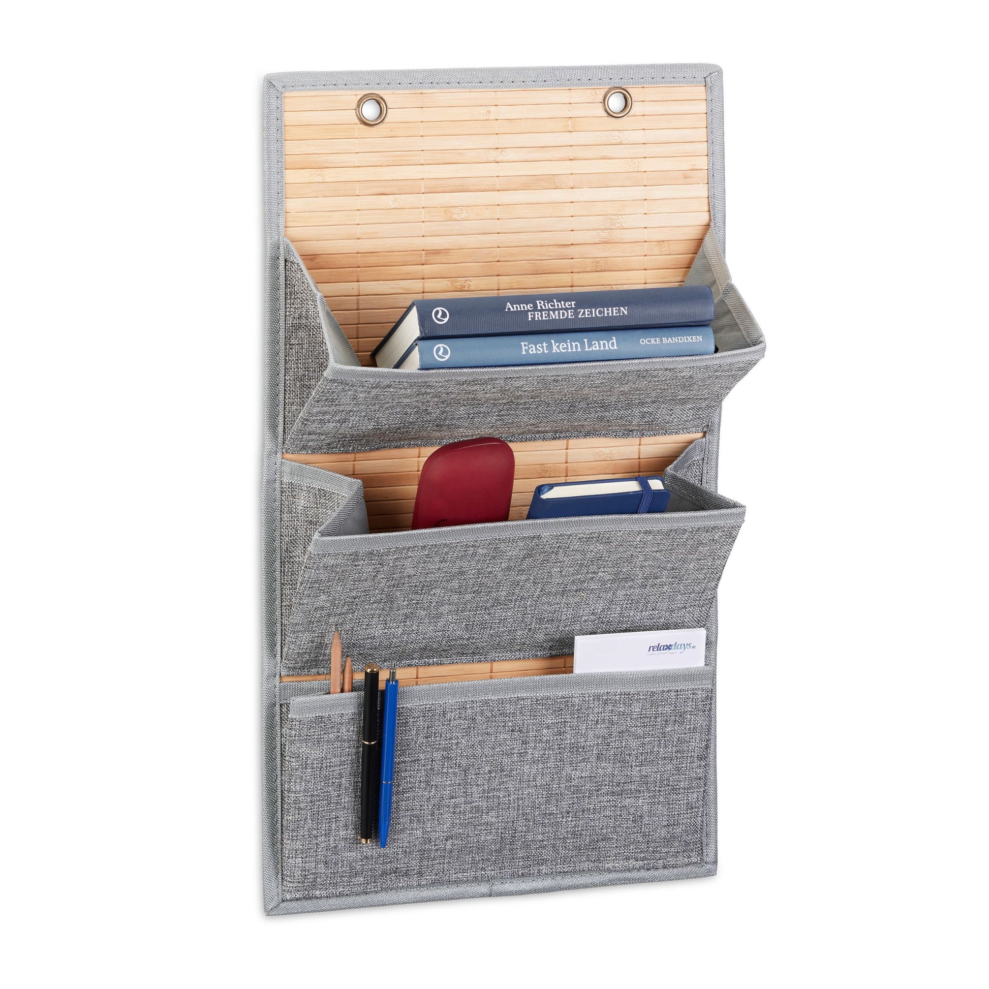 Wandorganizer Bambus für Büro und Flur Hellbraun-Grau von Relaxdays
