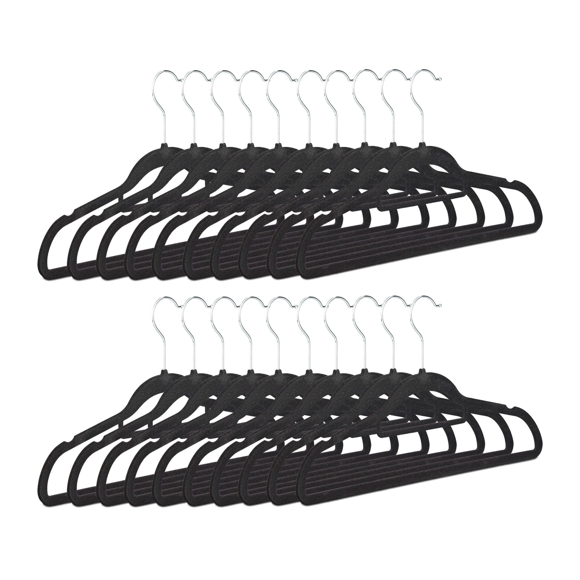Kleiderbügel schmal 20er-Set Samt Schwarz-Silber von Relaxdays