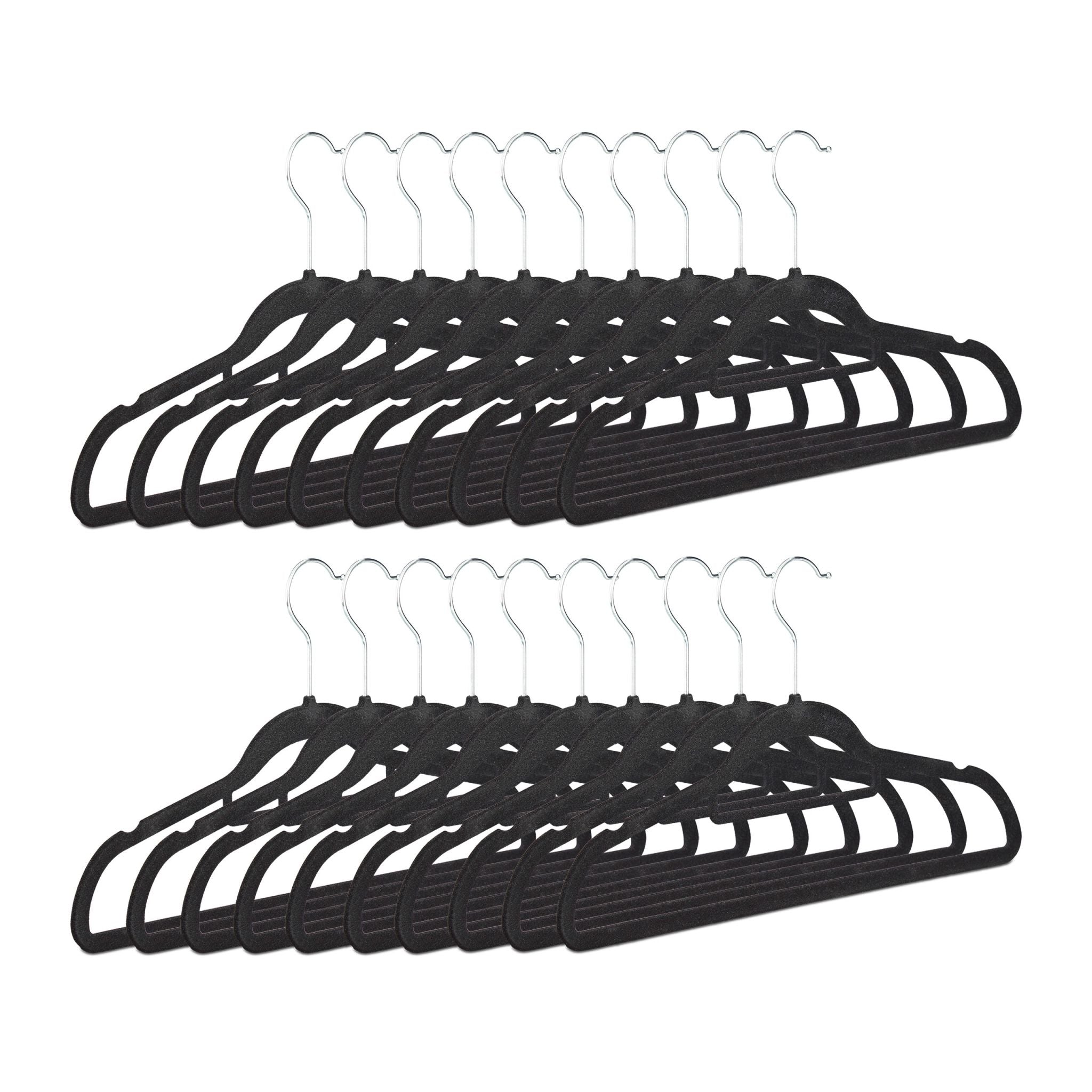 Kleiderbügel schmal 20er-Set Samt Schwarz-Silber von Relaxdays