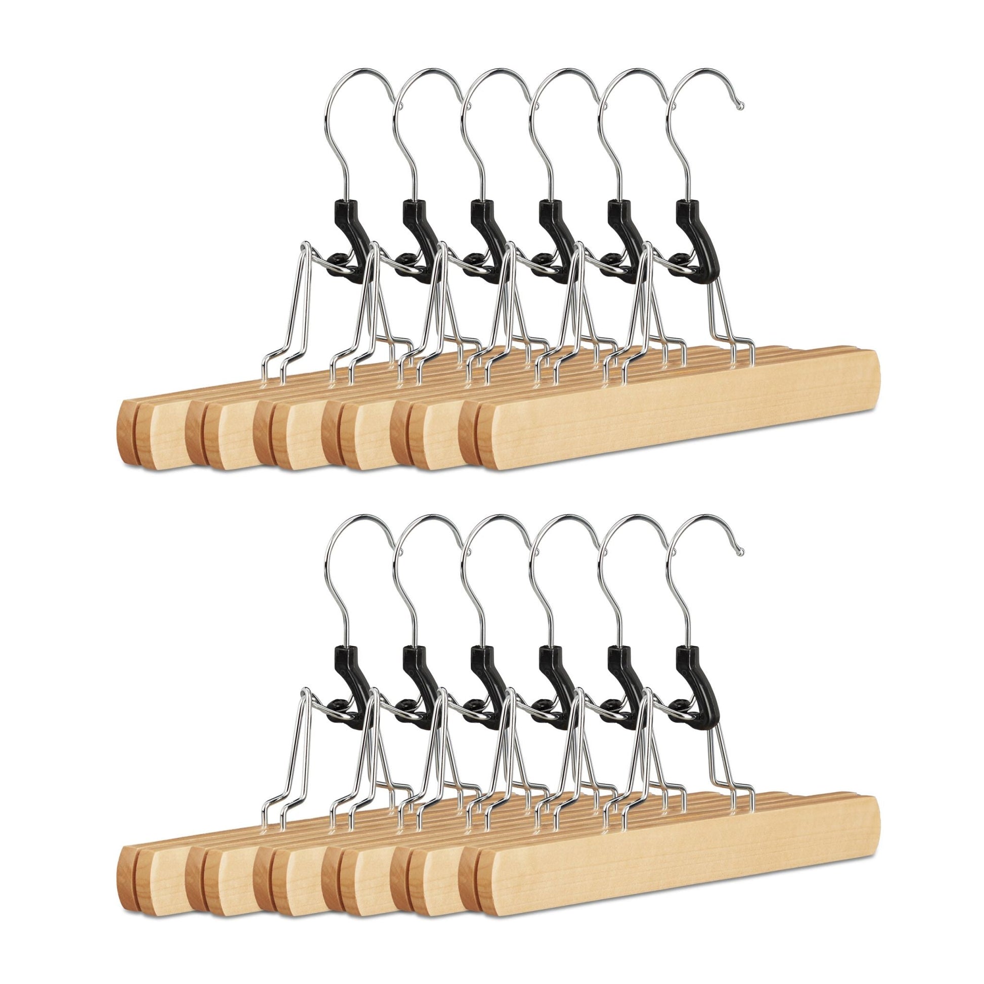 Hosenspanner Holz 12er-Set Hellbraun-Schwarz-Silber von Relaxdays