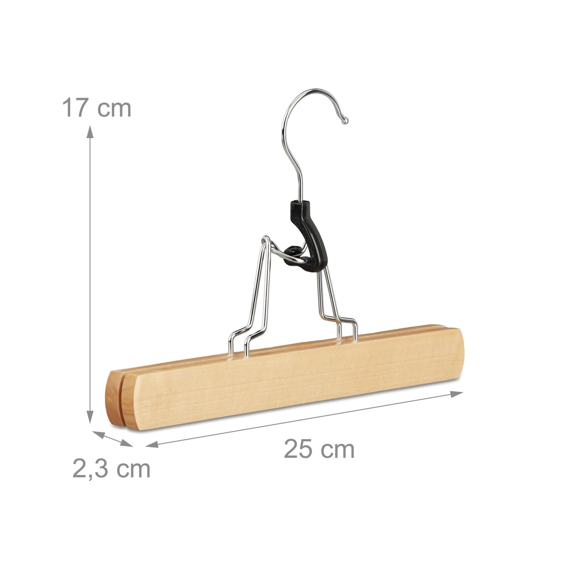 Hosenspanner Holz 12er-Set Hellbraun-Schwarz-Silber von Relaxdays