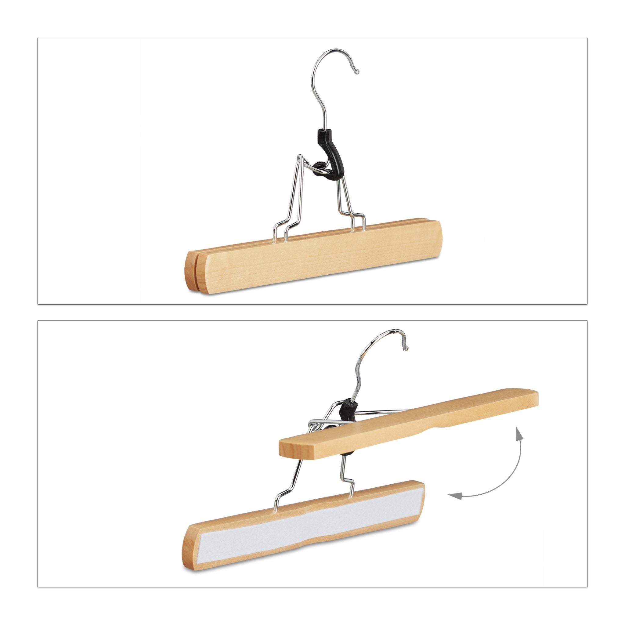 Hosenspanner Holz 12er-Set Hellbraun-Schwarz-Silber von Relaxdays
