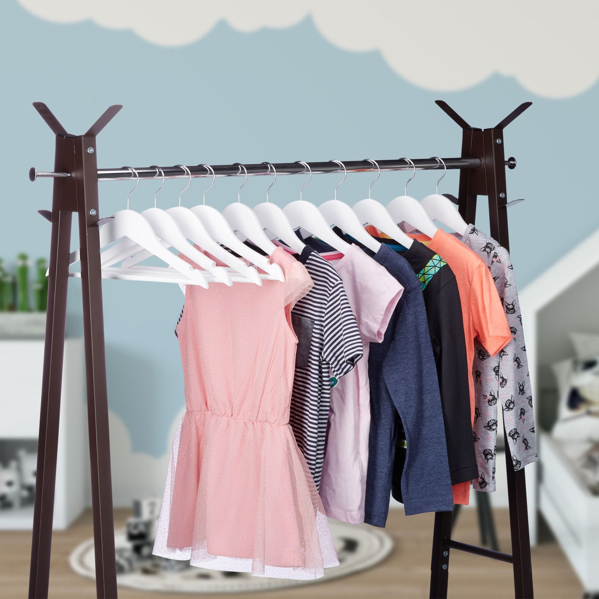 Kinderkleiderbügel Holz 20er-Set Weiss-Silber von Relaxdays