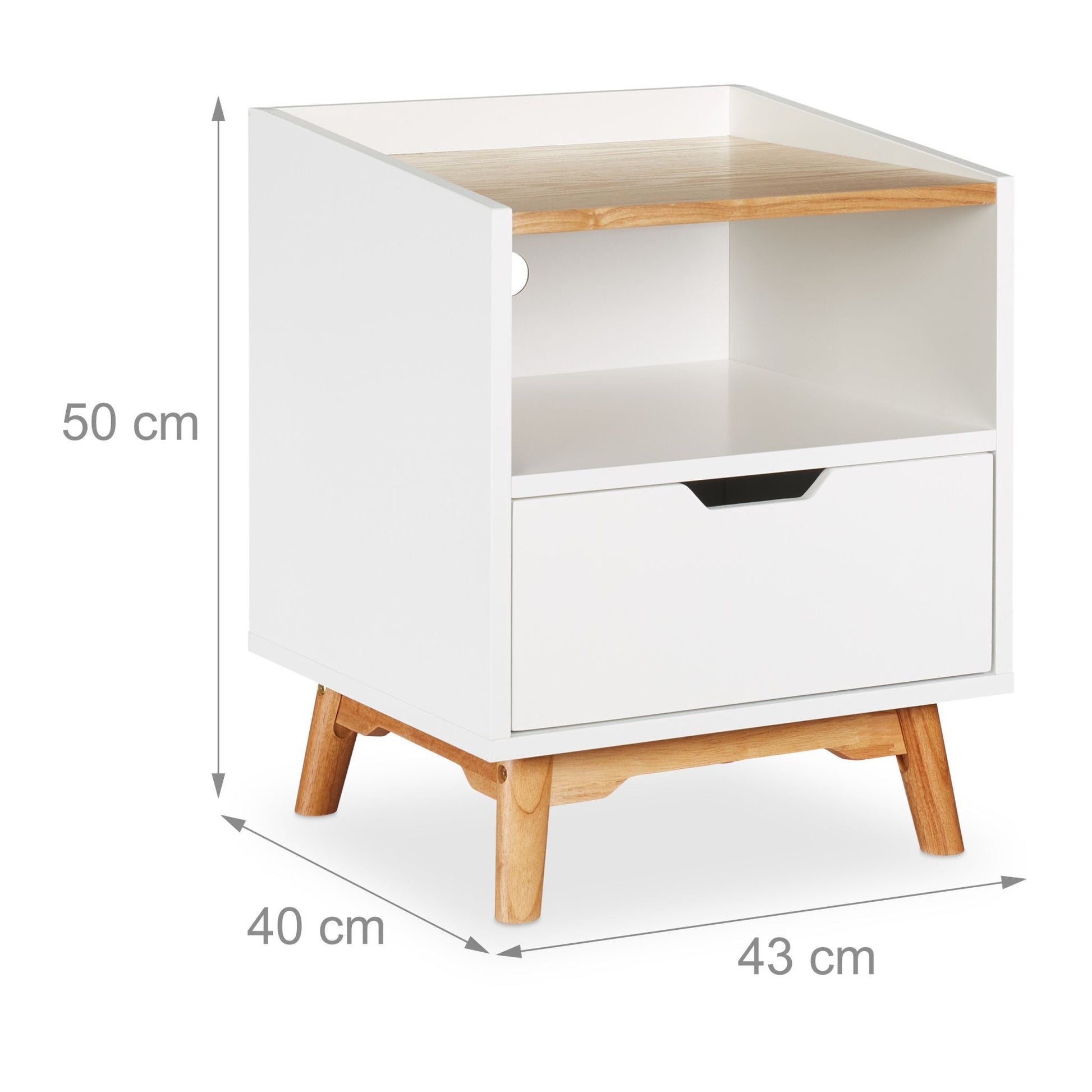 Nachttisch weiss mit 1 Schublade Weiss-Hellbraun von Relaxdays