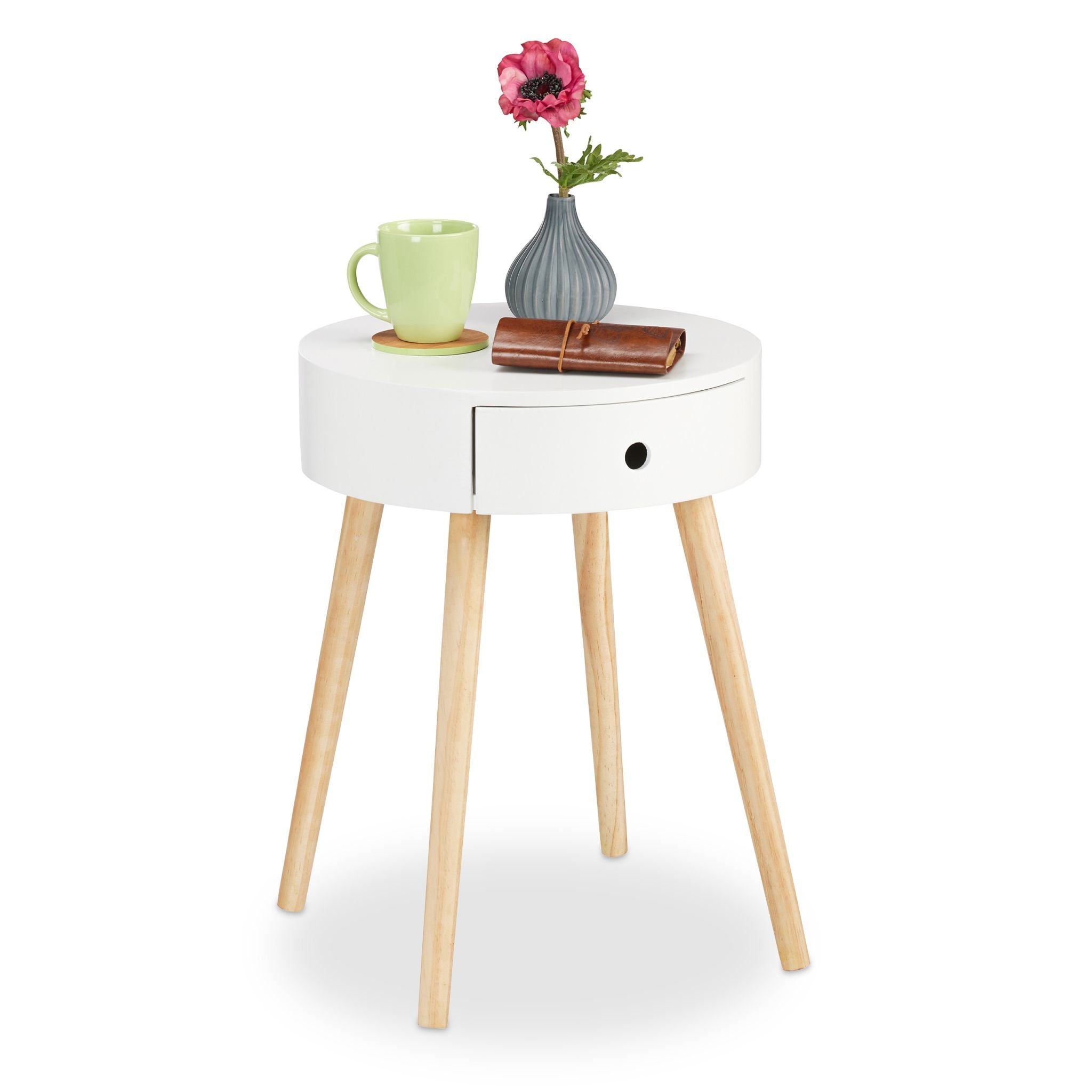 Beistelltisch weiss mit Schublade Weiss-Hellbraun von Relaxdays
