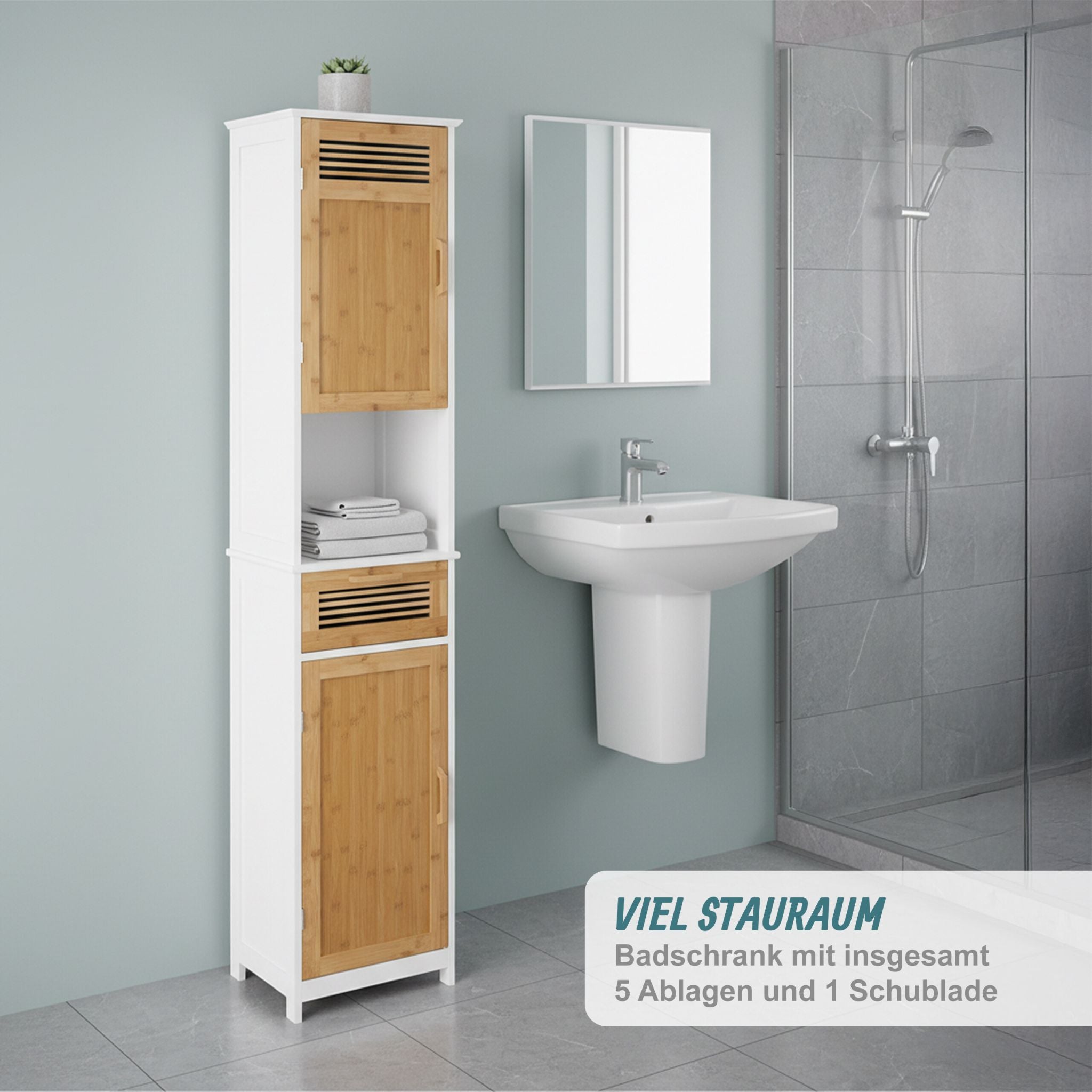 Badschrank hoch Weiss-Hellbraun von Relaxdays