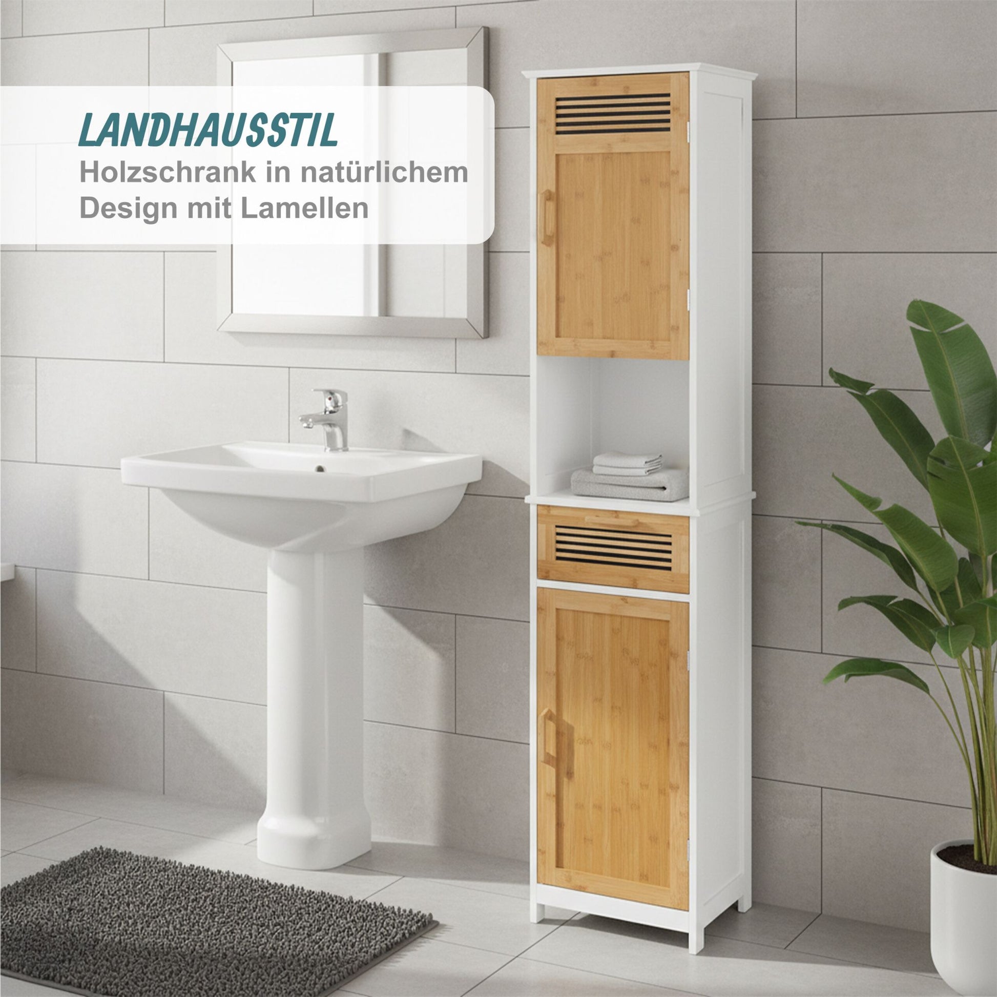 Badschrank hoch Weiss-Hellbraun von Relaxdays