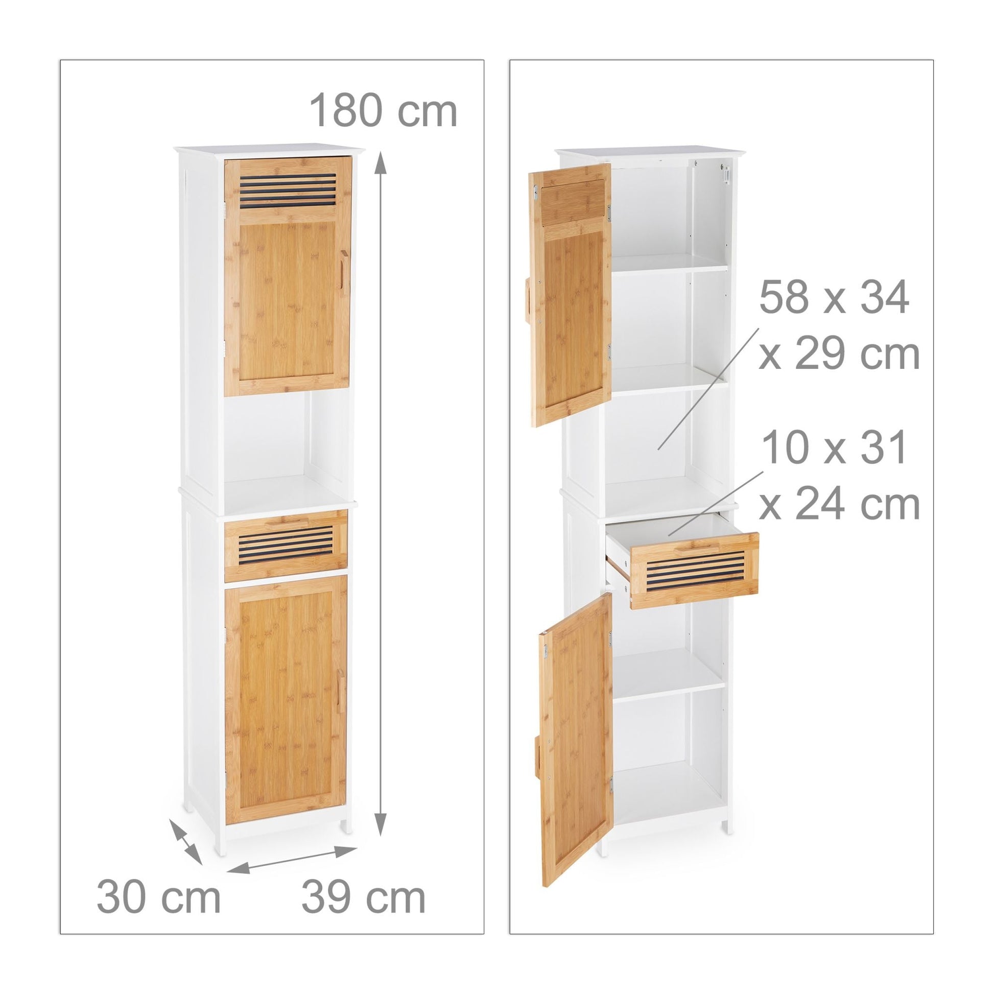 Badschrank hoch Weiss-Hellbraun von Relaxdays