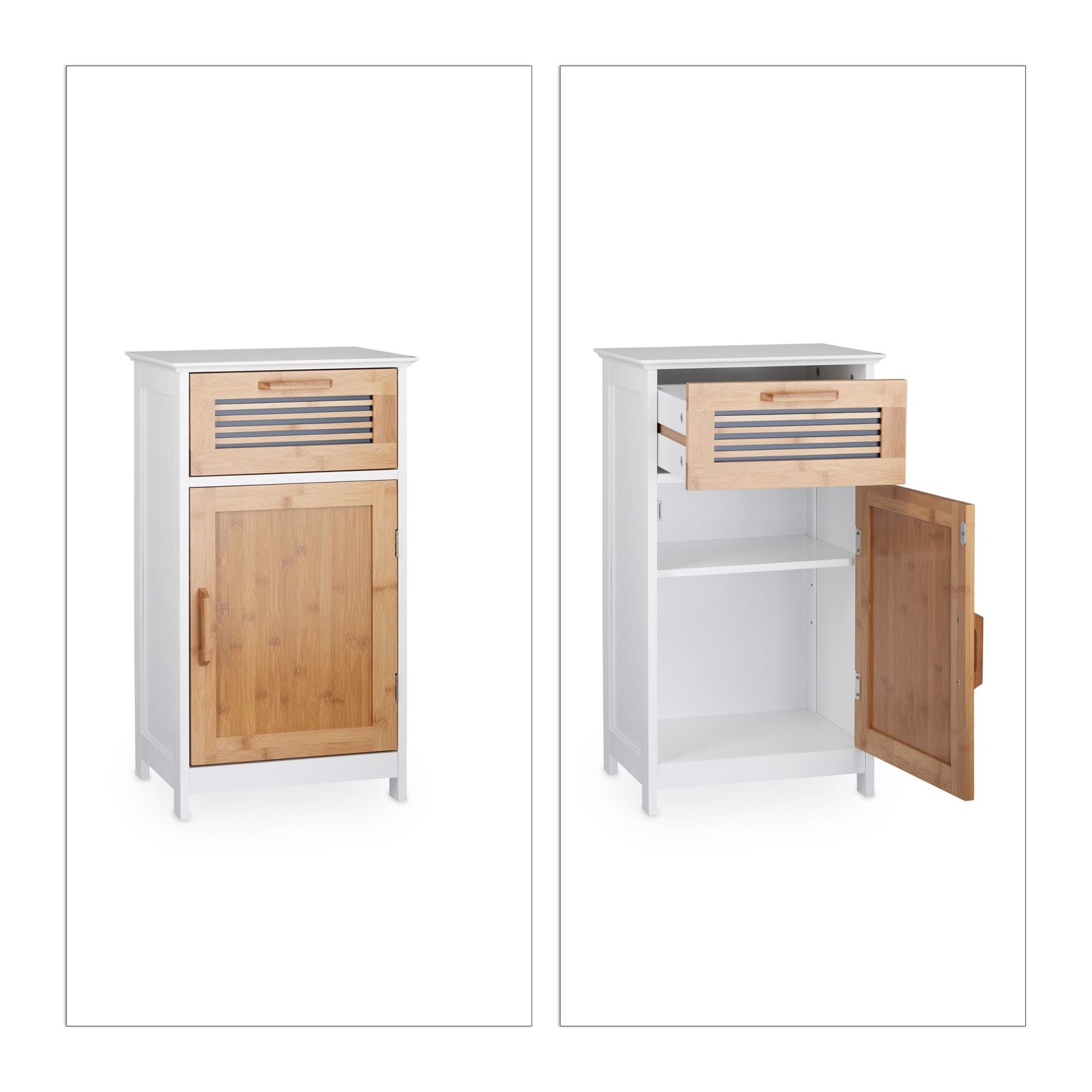Badschrank schmal mit Schublade Weiss-Hellbraun von Relaxdays