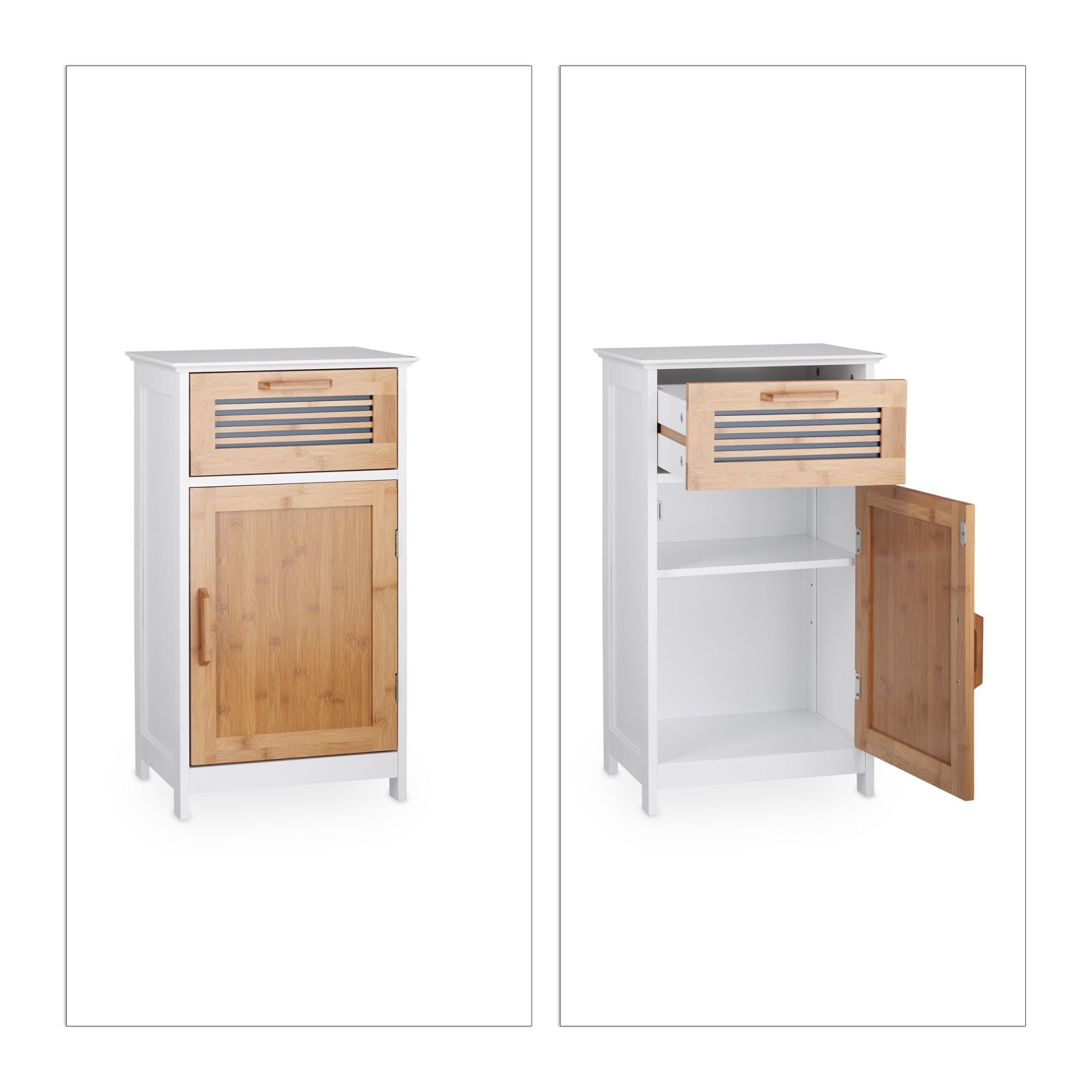 Badschrank schmal mit Schublade Weiss-Hellbraun von Relaxdays