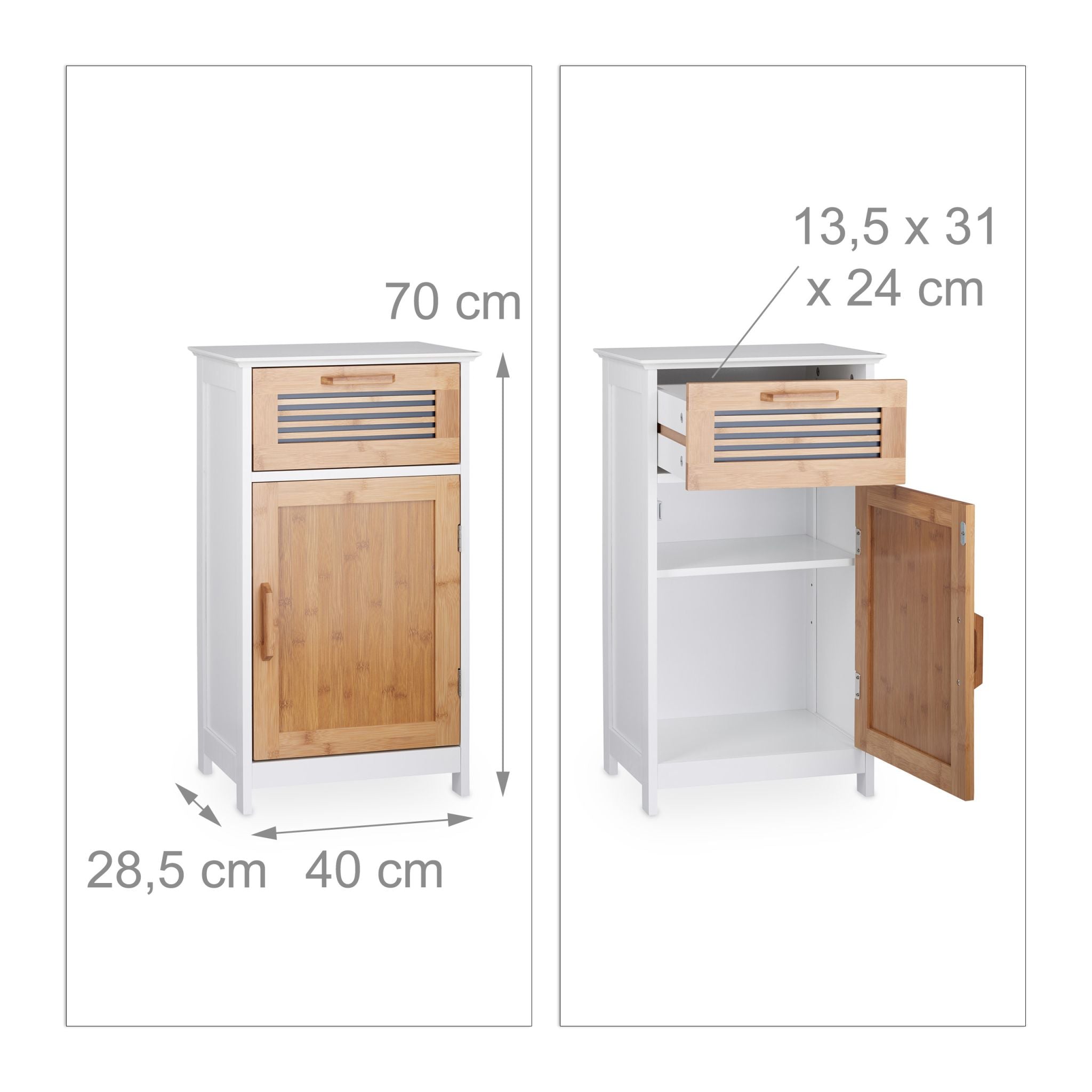 Badschrank schmal mit Schublade Weiss-Hellbraun von Relaxdays