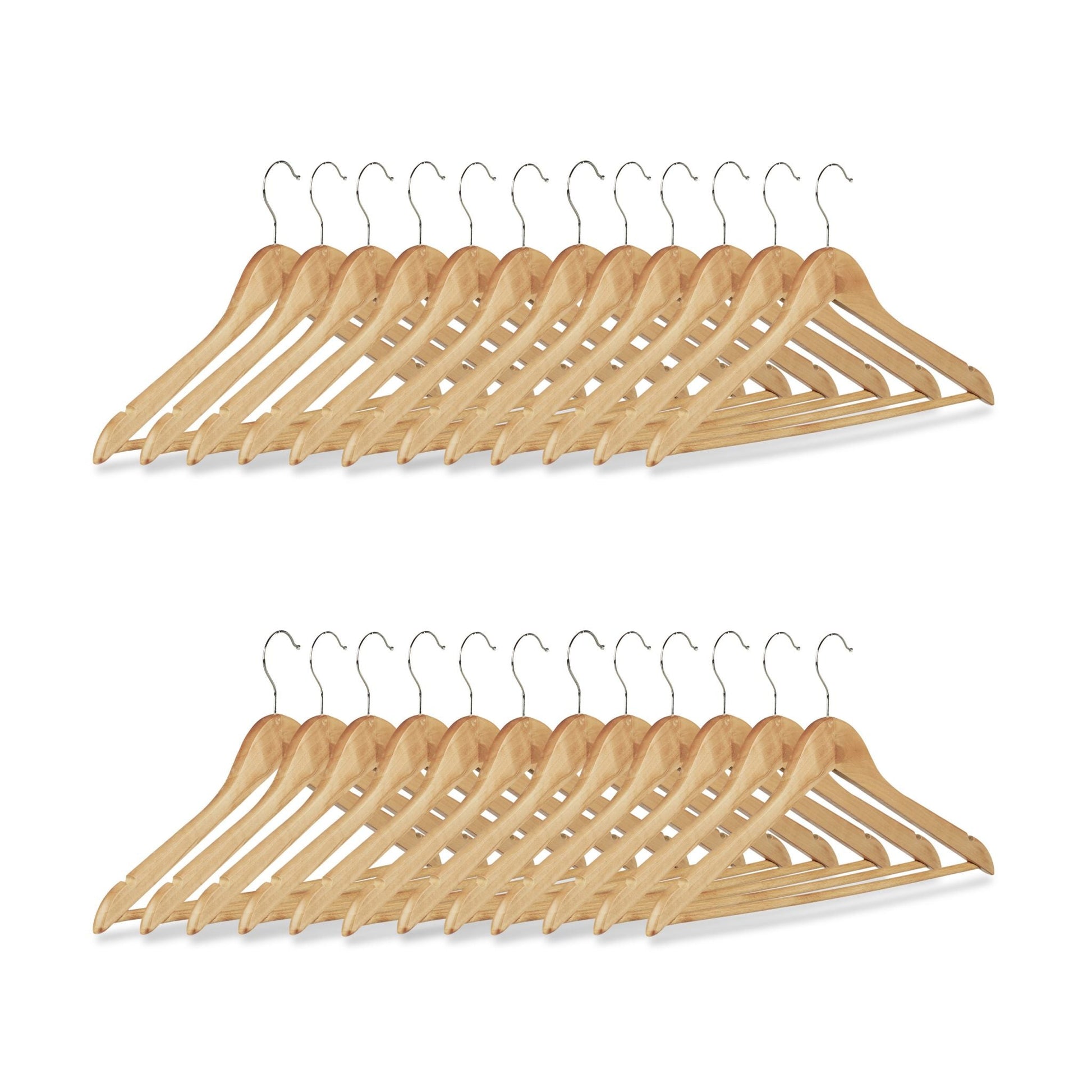 Kleiderbügel Holz 24er-Set Hellbraun-Silber von Relaxdays