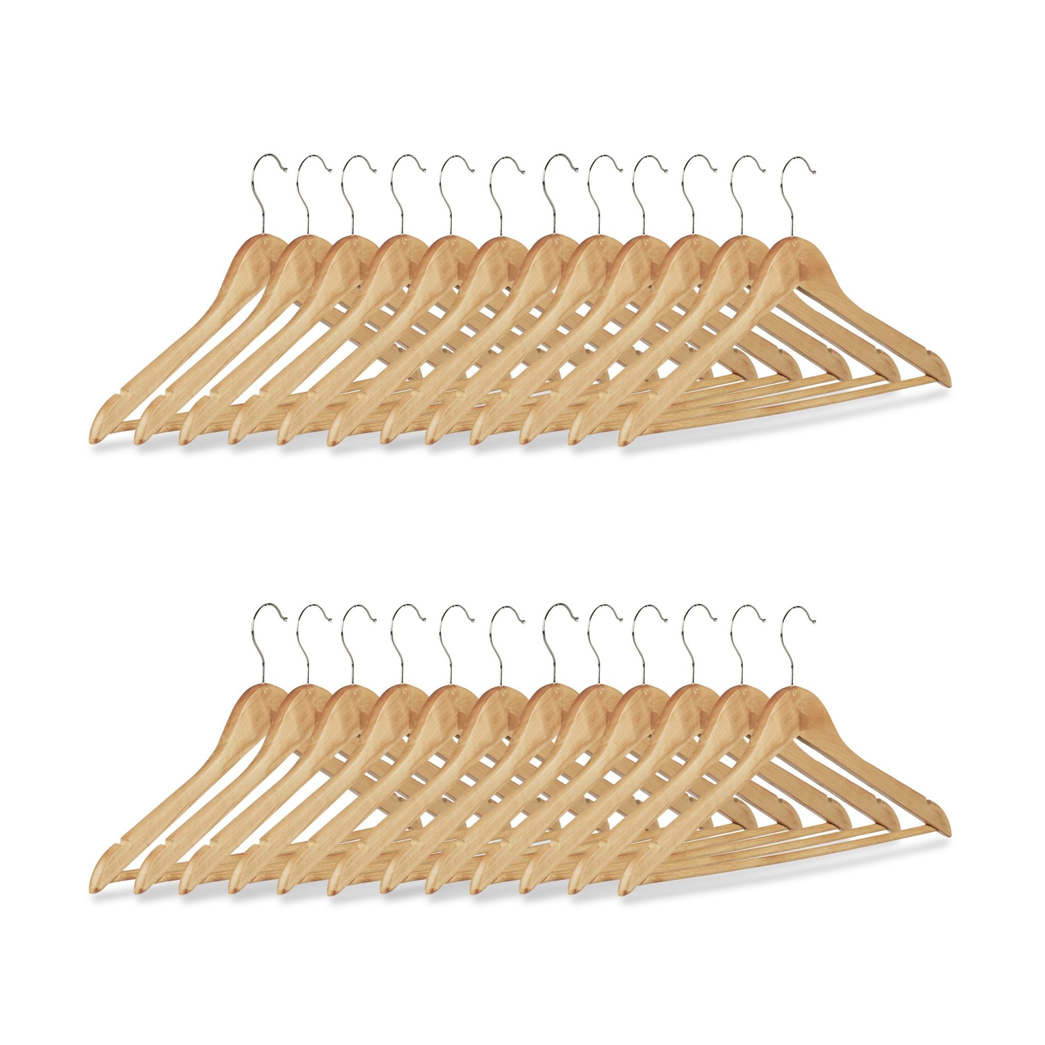 Kleiderbügel Holz 24er-Set Hellbraun-Silber von Relaxdays
