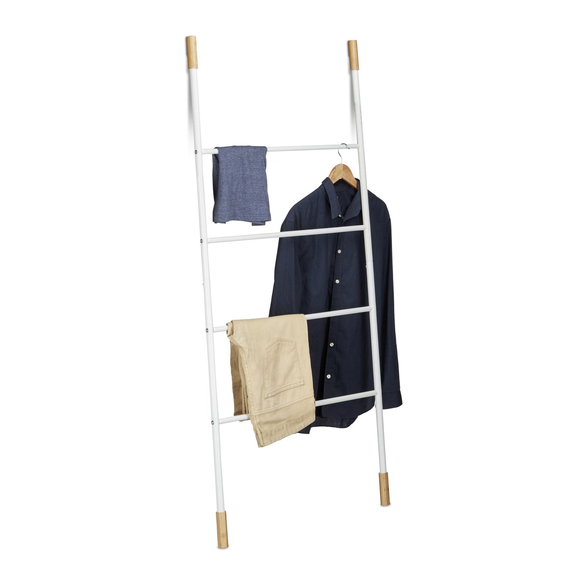 Handtuchleiter weiss Weiss-Hellbraun von Relaxdays