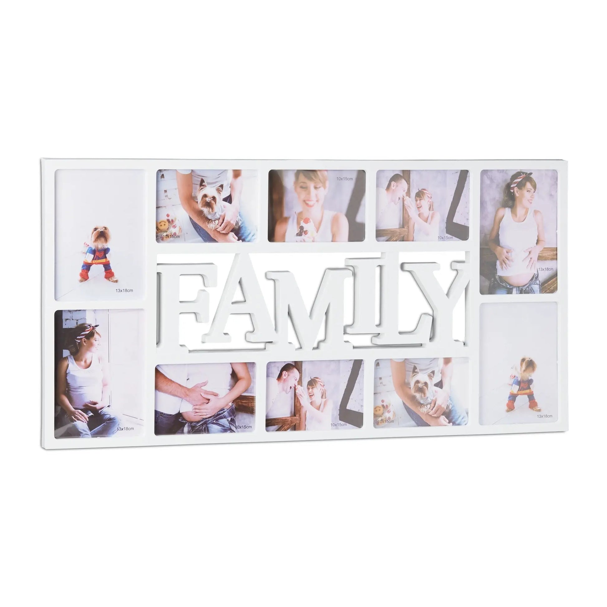 Bilderrahmen Familie für 10 Fotos Weiss-Transparent von Relaxdays