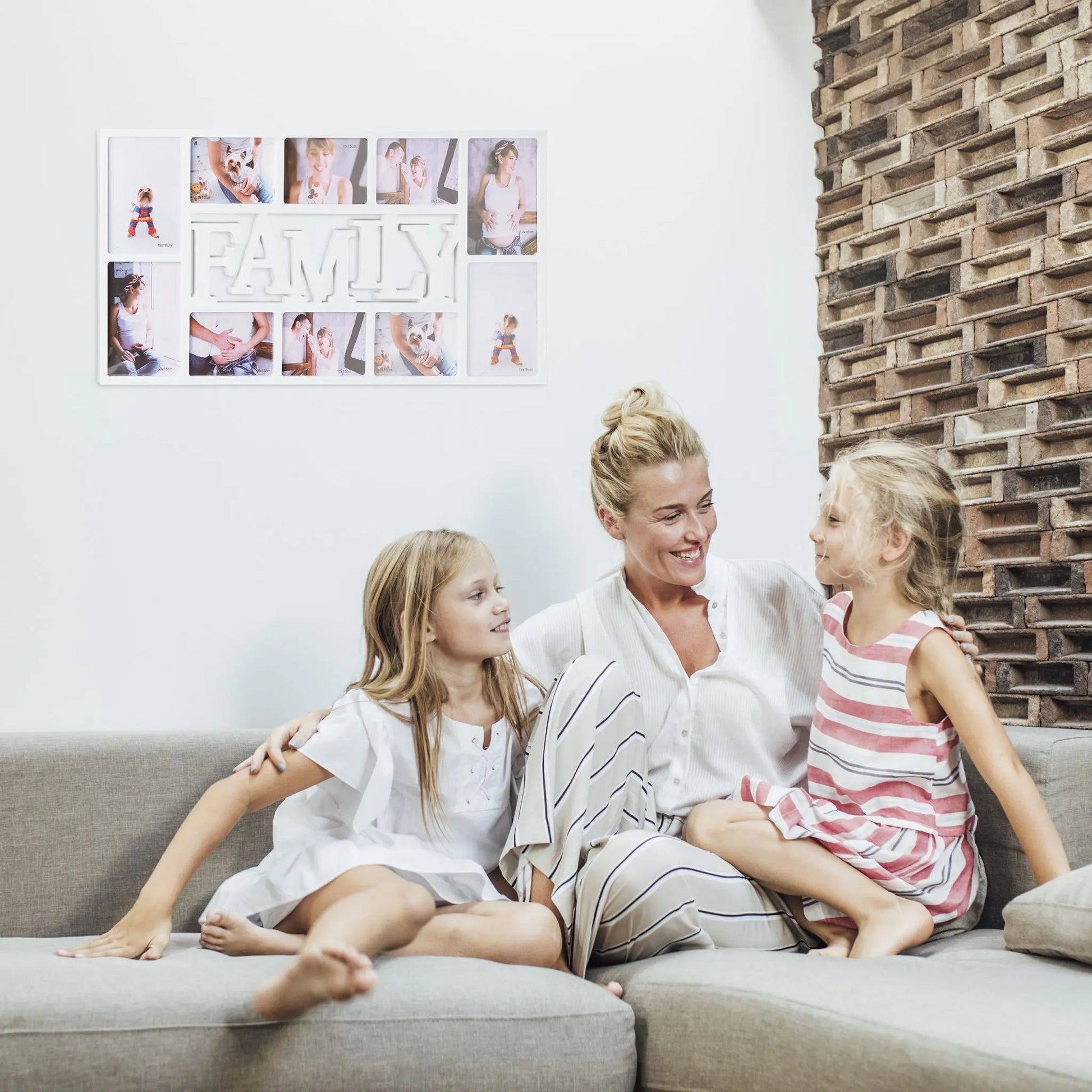 Bilderrahmen Familie für 10 Fotos Weiss-Transparent von Relaxdays