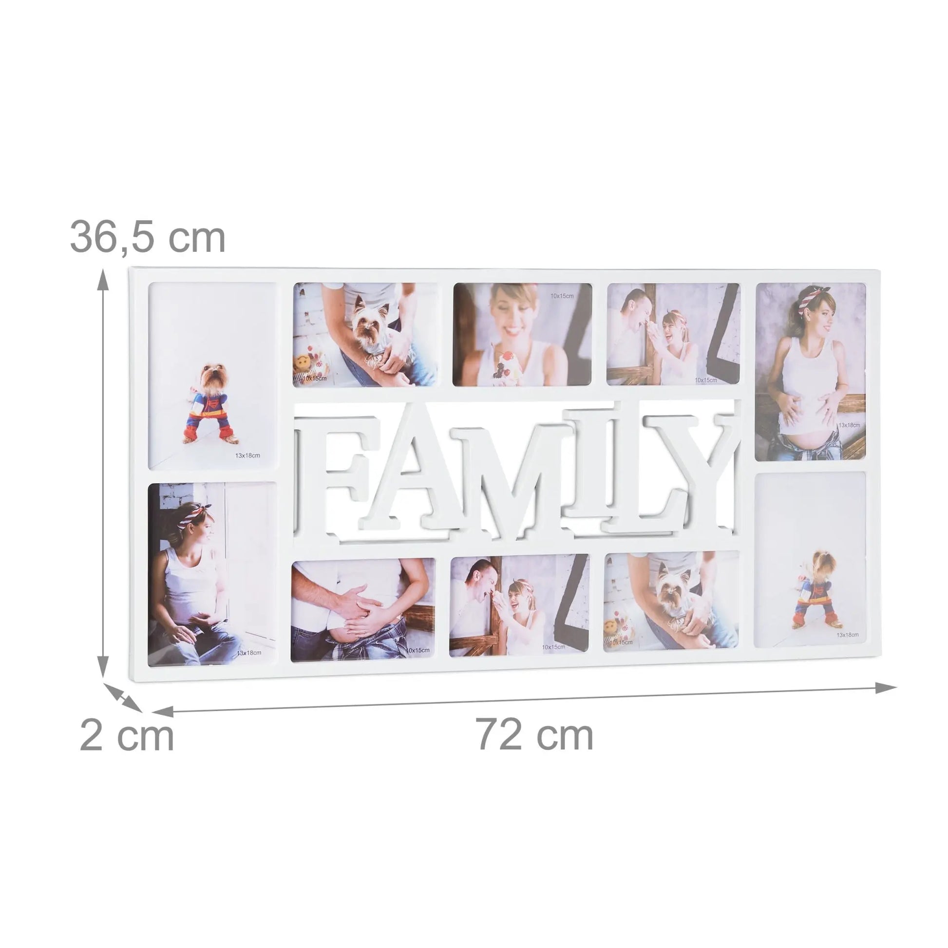 Bilderrahmen Familie für 10 Fotos Weiss-Transparent von Relaxdays