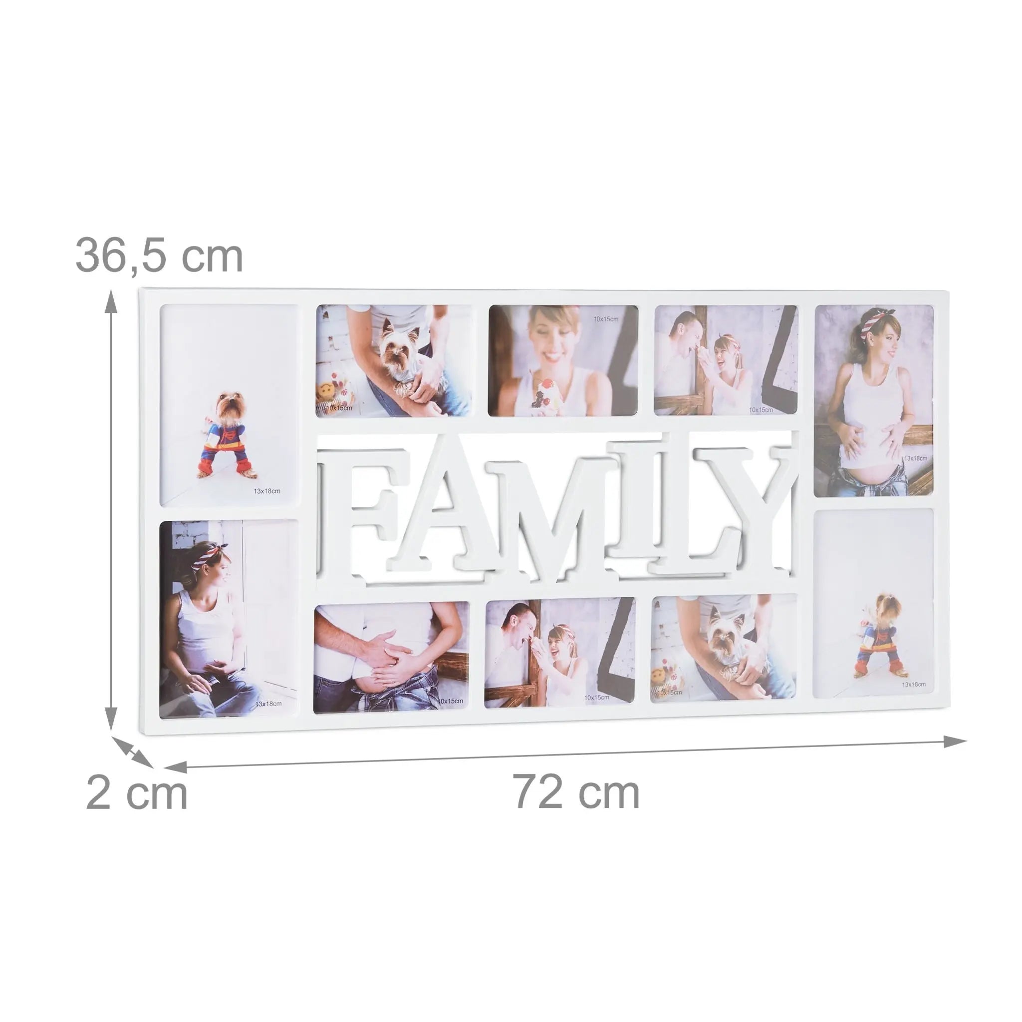 Bilderrahmen Familie für 10 Fotos Weiss-Transparent von Relaxdays
