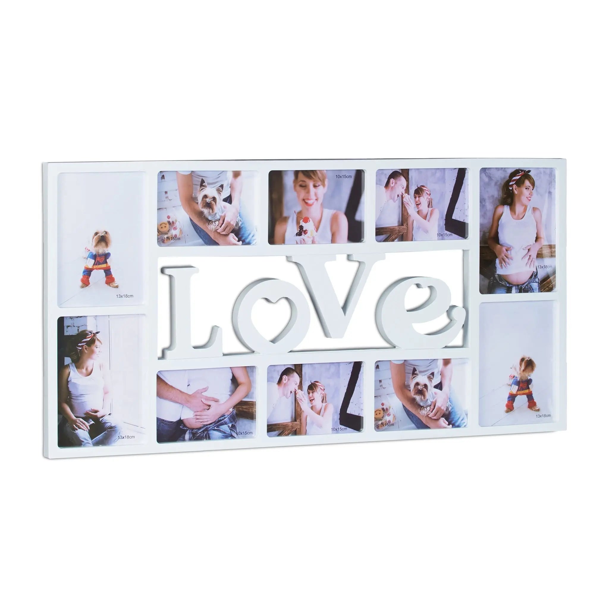 Bilderrahmen LOVE für 10 Fotos Weiss-Transparent von Relaxdays