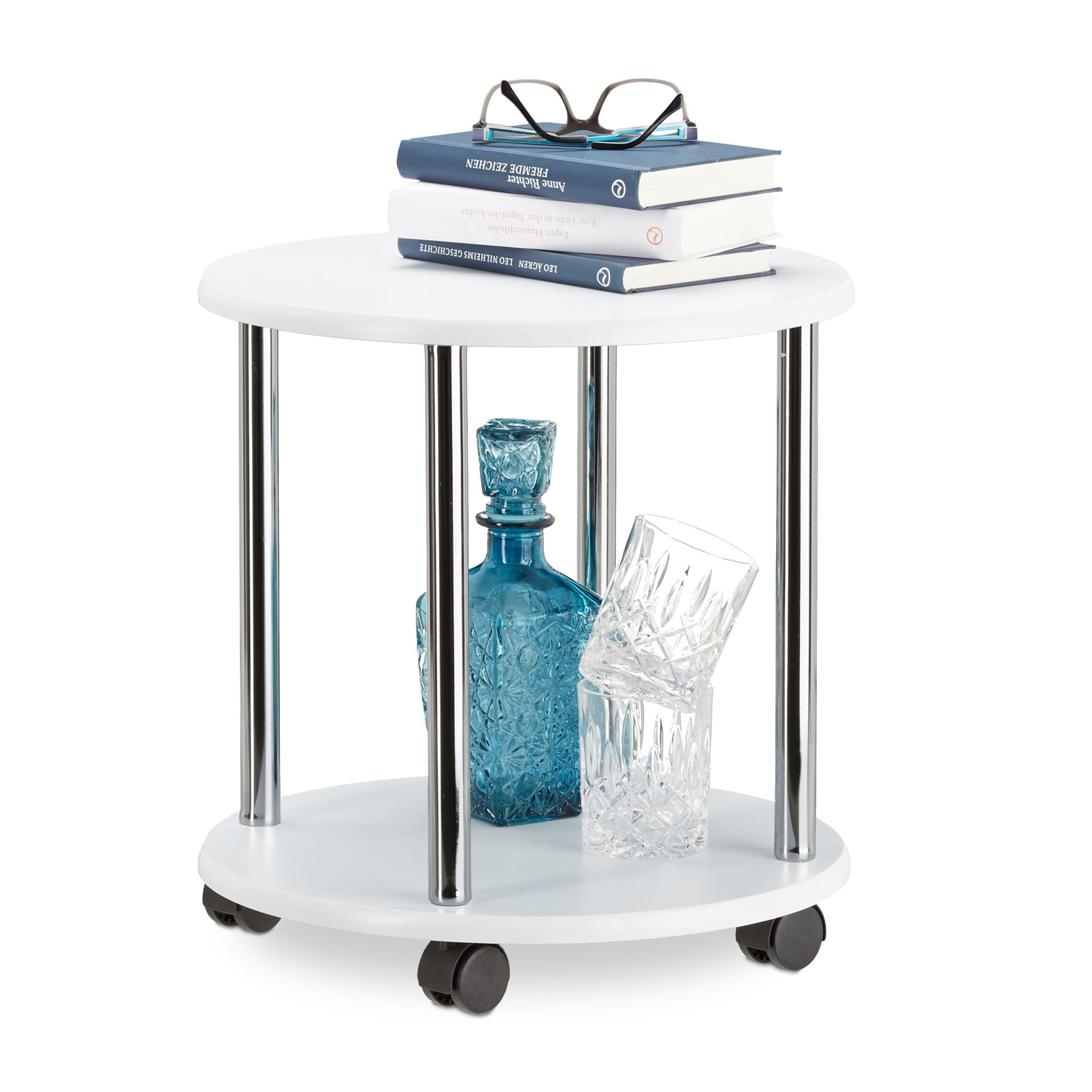 Beistelltisch rollbar 2 Etagen Weiss-Schwarz-Silber von Relaxdays