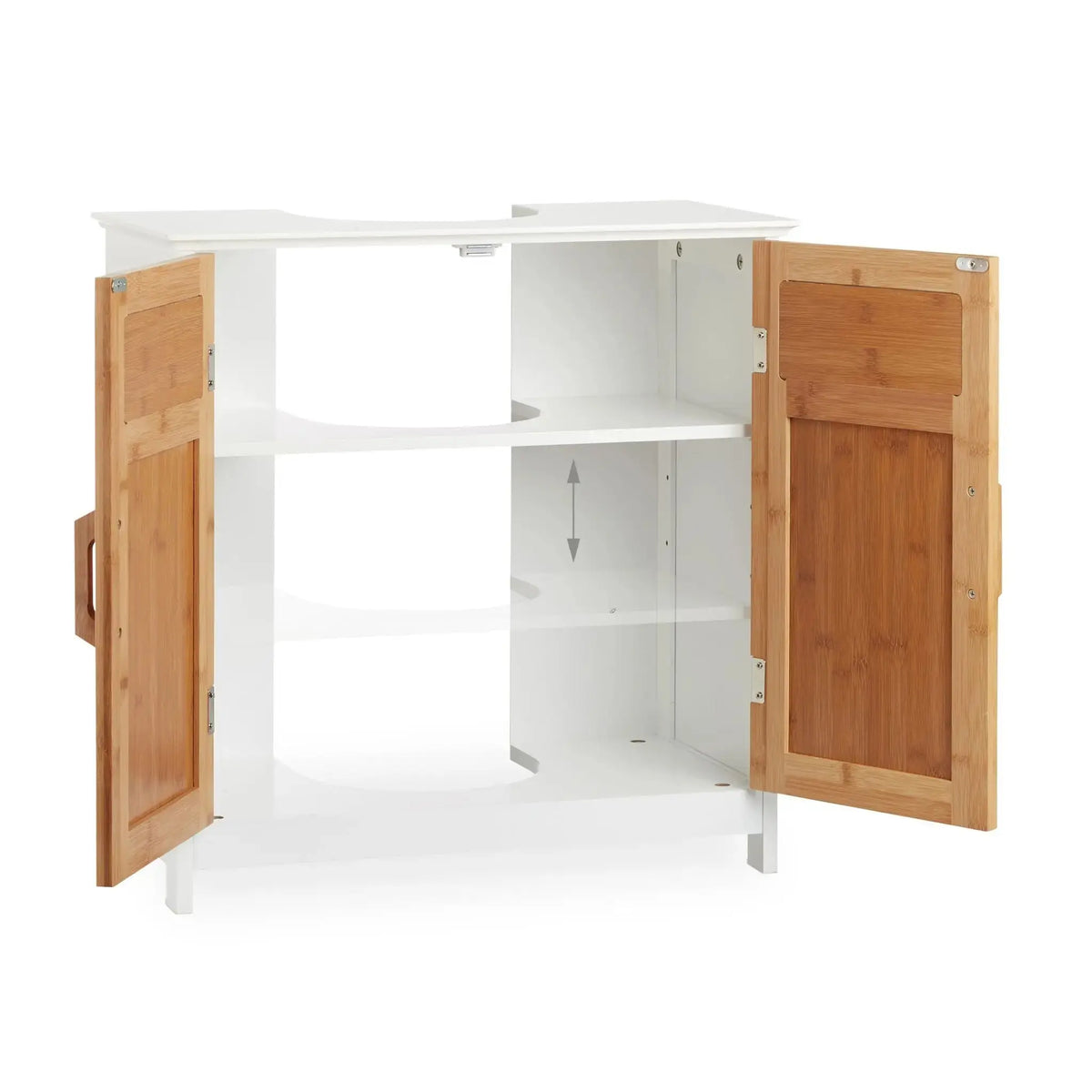Waschbeckenunterschrank mit Bambustüren Weiss-Hellbraun von Relaxdays