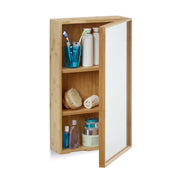 Bad Spiegelschrank mit Tür Hellbraun von Relaxdays