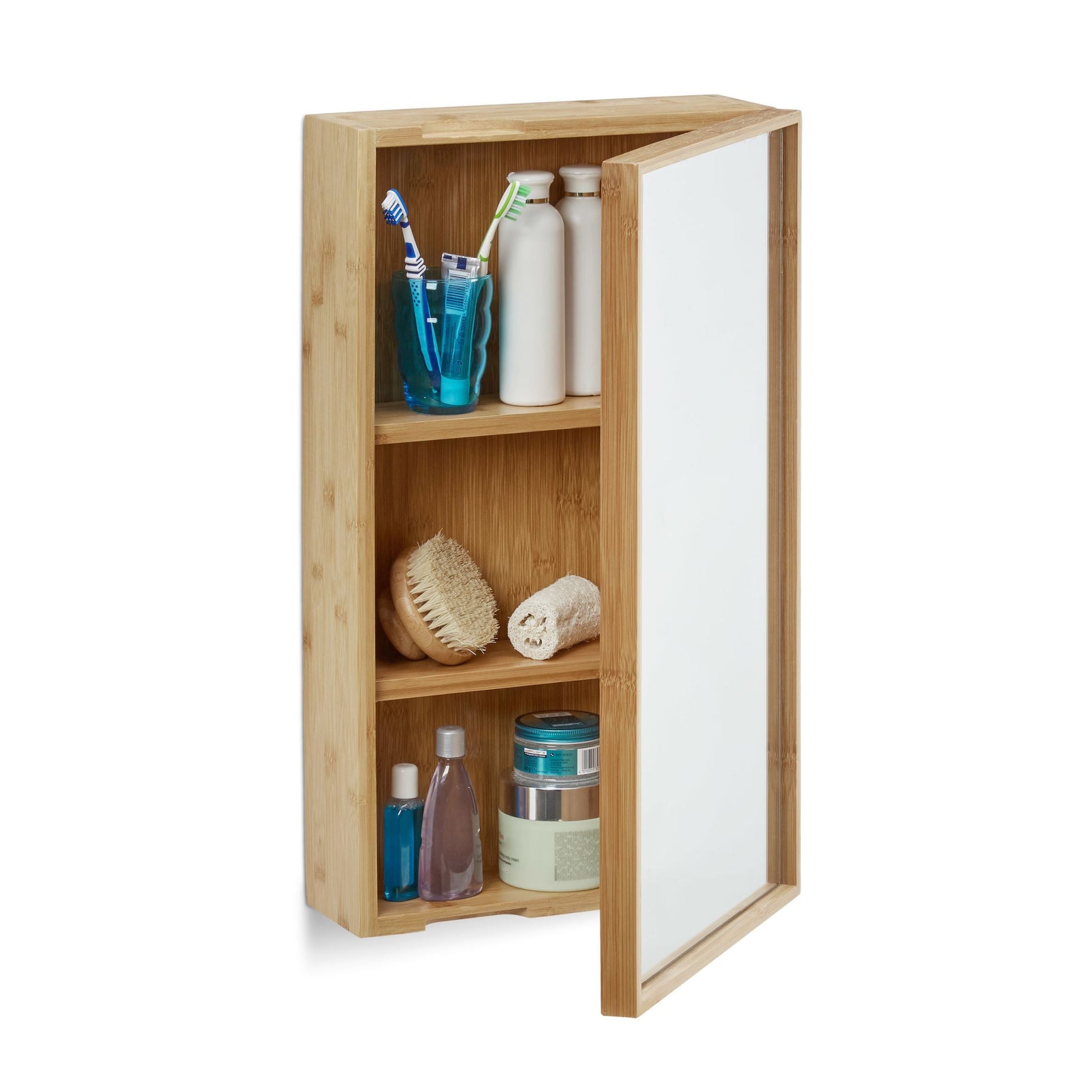 Bad Spiegelschrank mit Tür Hellbraun von Relaxdays