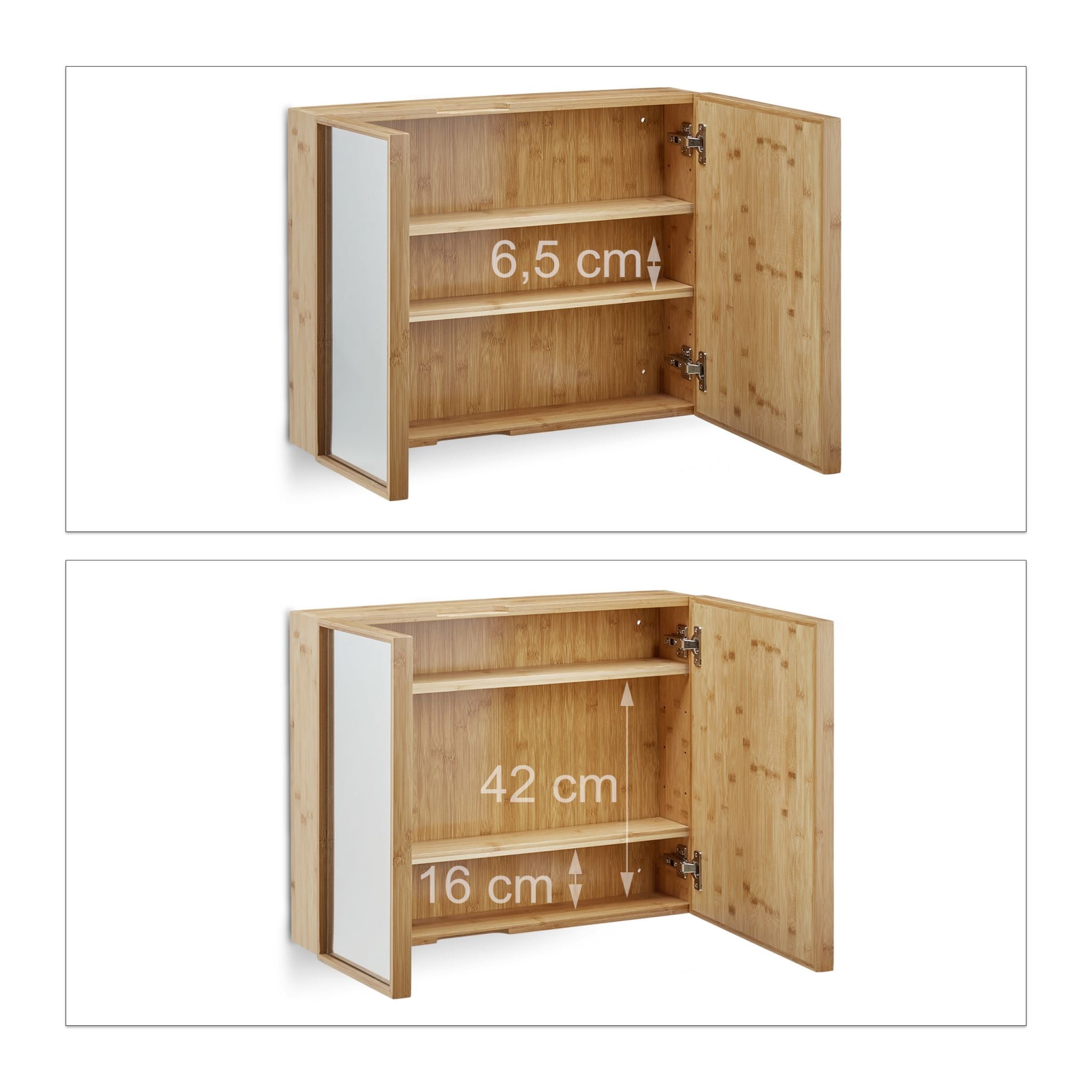 Bad Spiegelschrank mit 2 Türen Hellbraun-Transparent von Relaxdays