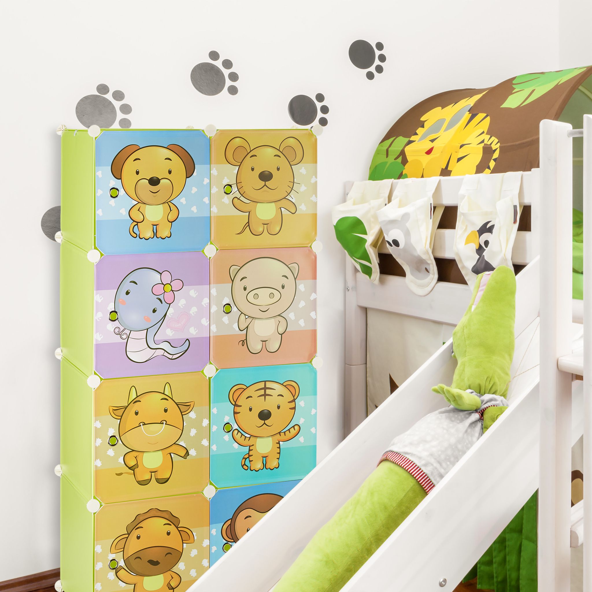 Kinderregal Stecksystem Grün-Hellblau-Hellbraun von Relaxdays