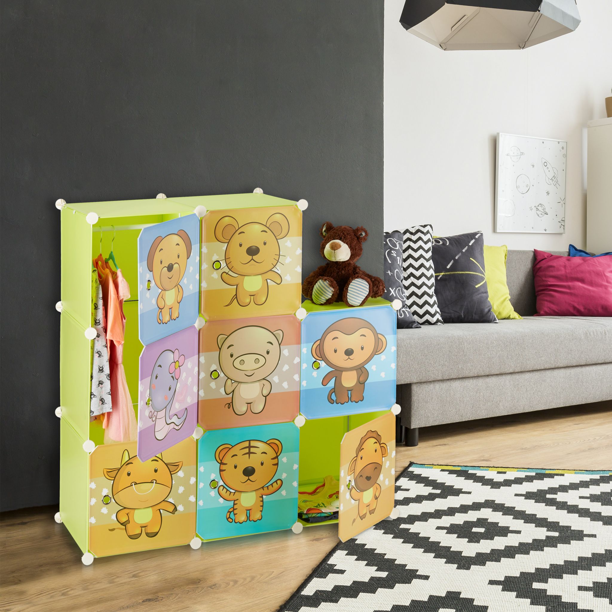 Kinderregal Stecksystem Grün-Hellblau-Hellbraun von Relaxdays
