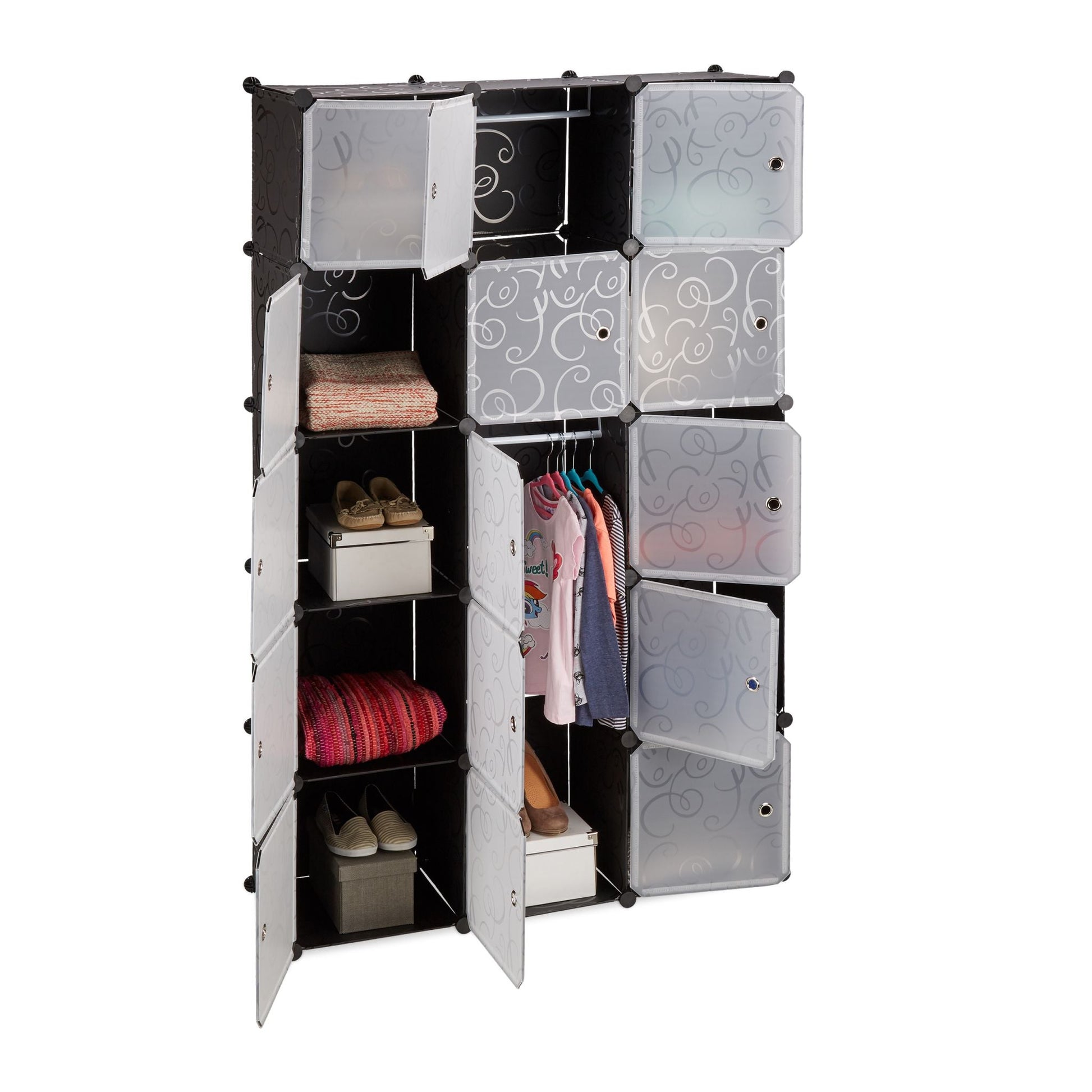 Regalsystem Kleiderschrank 11 Fächer Schwarz-Transparent von Relaxdays