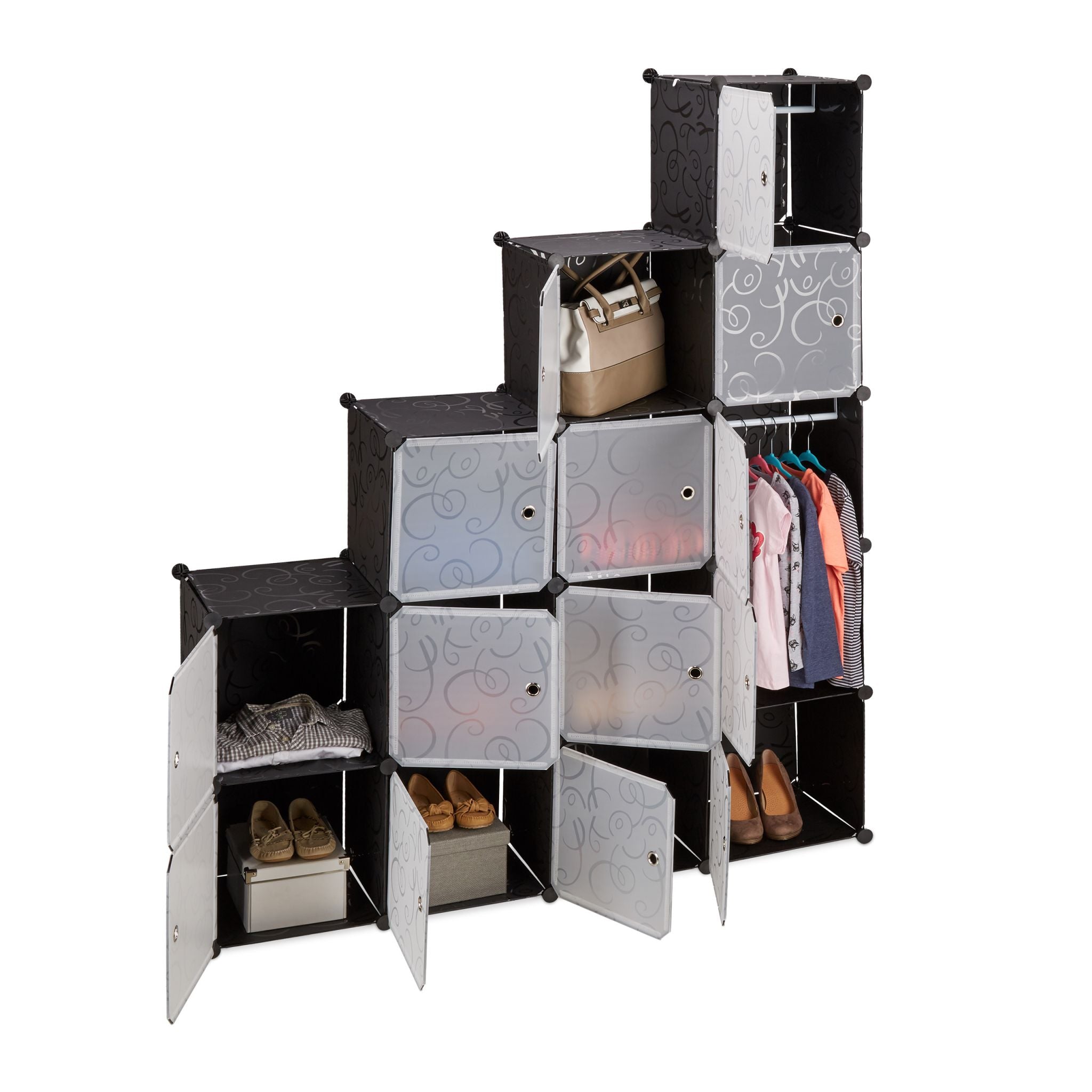 Regalsystem Kleiderschrank 11 Fächer Schwarz-Transparent von Relaxdays