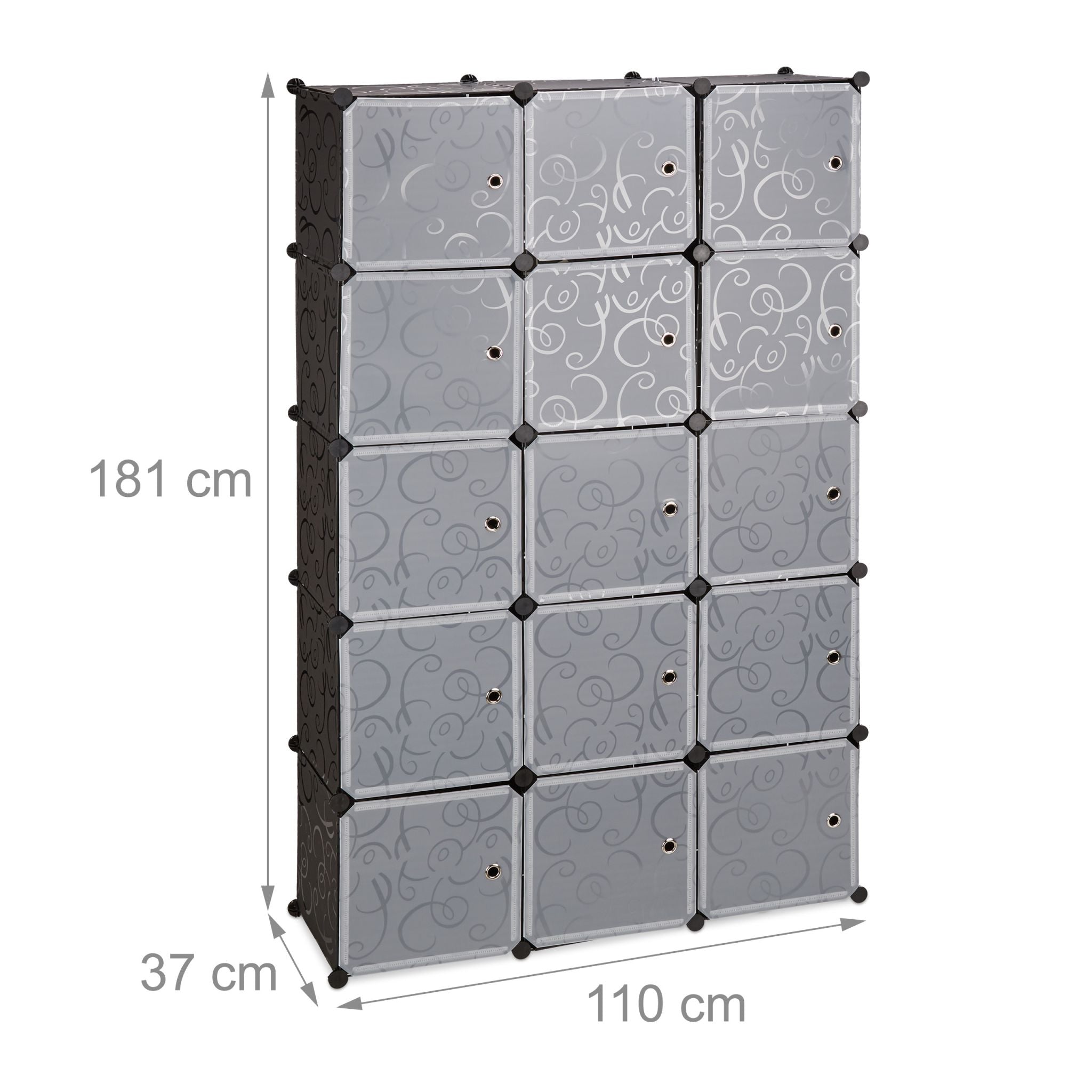 Regalsystem Kleiderschrank 11 Fächer Schwarz-Transparent von Relaxdays