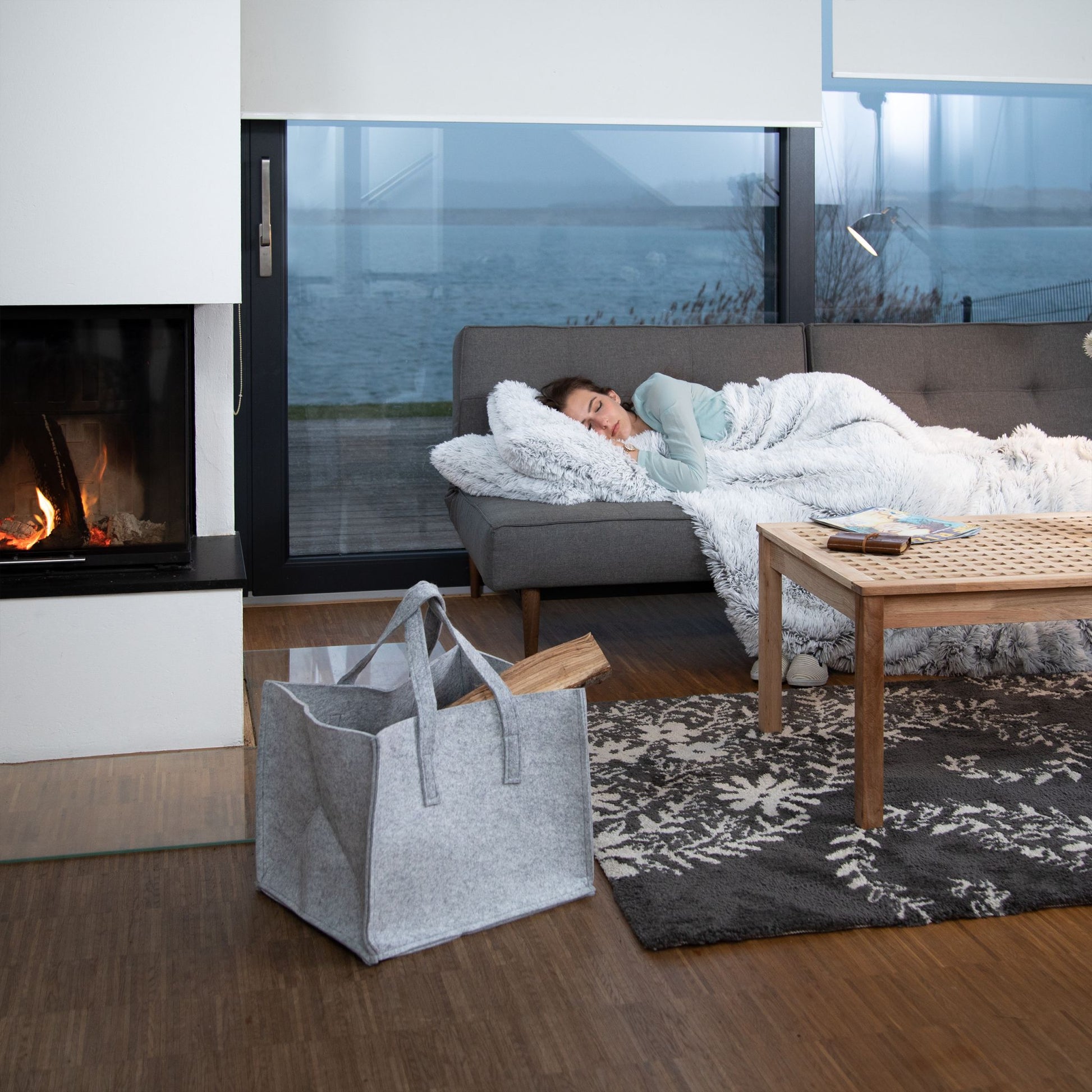 Kaminholzkorb Filz Grau von Relaxdays