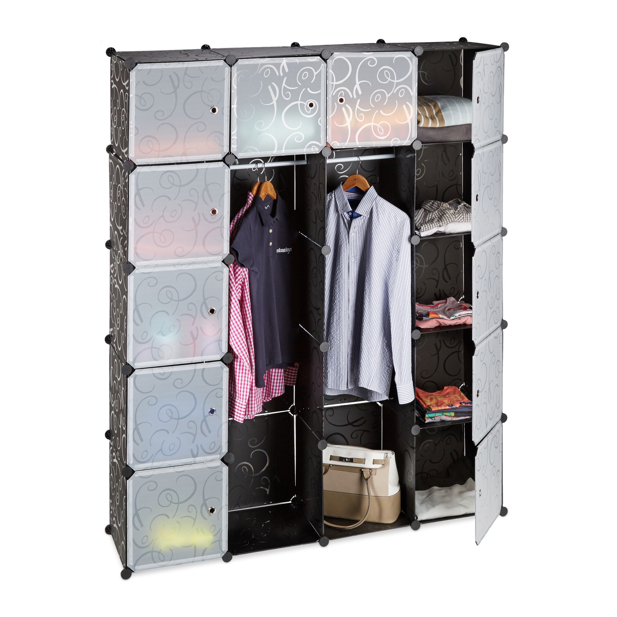 Kleiderschrank Stecksystem 14 Fächer Schwarz-Transparent von Relaxdays