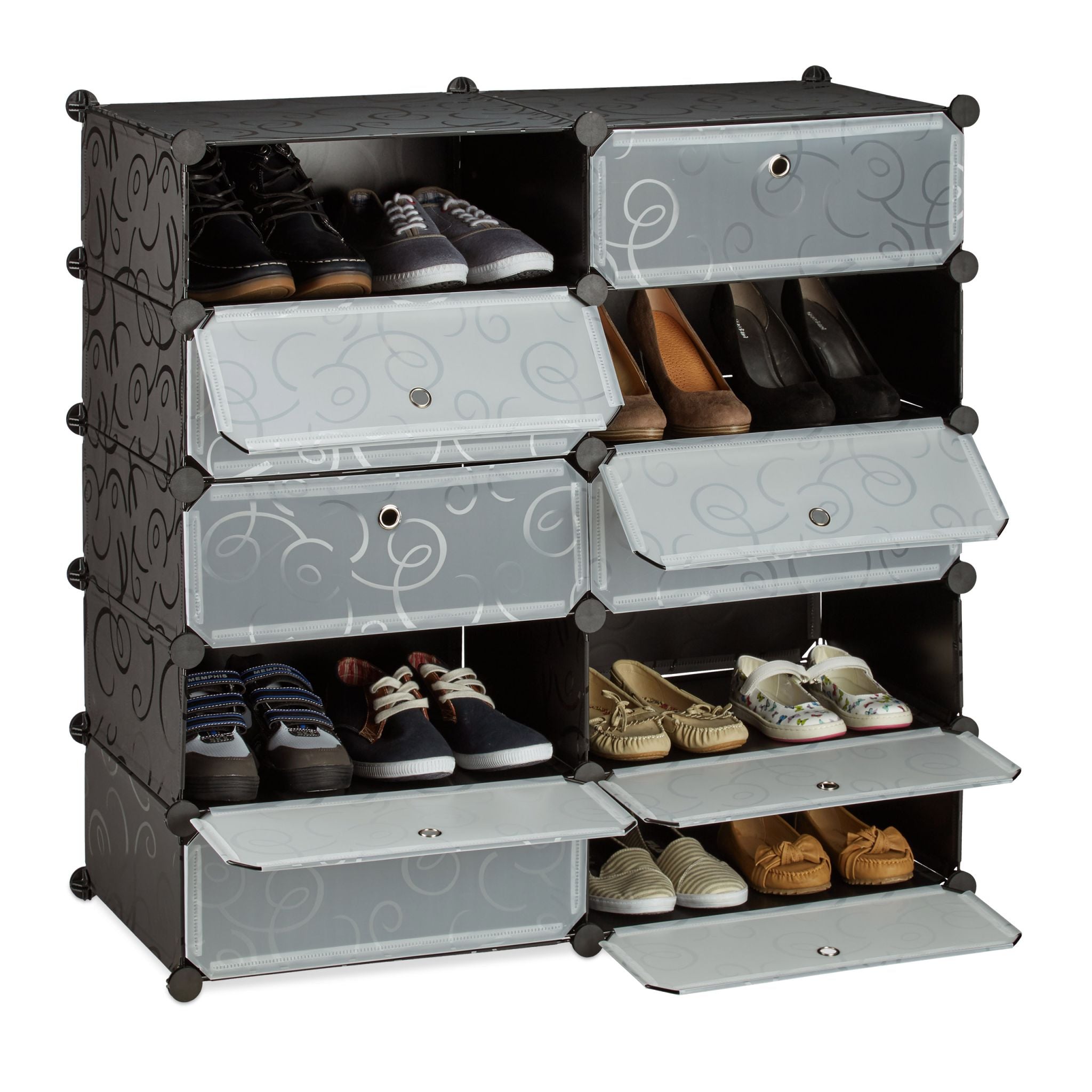 Schuhschrank mit 10 Fächern Schwarz-Silber-Transparent von Relaxdays