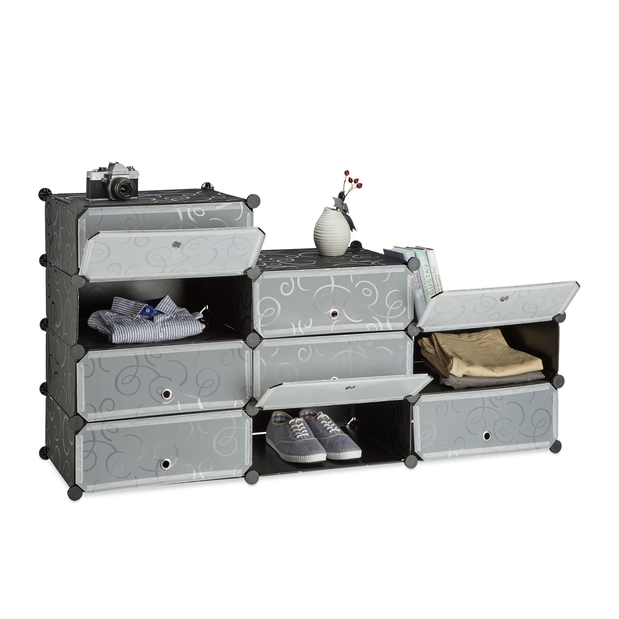 Schuhschrank mit 10 Fächern Schwarz-Silber-Transparent von Relaxdays