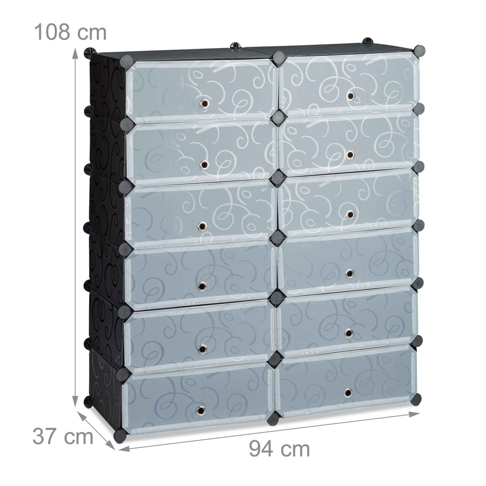 Schuhschrank mit 12 Fächern Schwarz-Silber-Transparent von Relaxdays