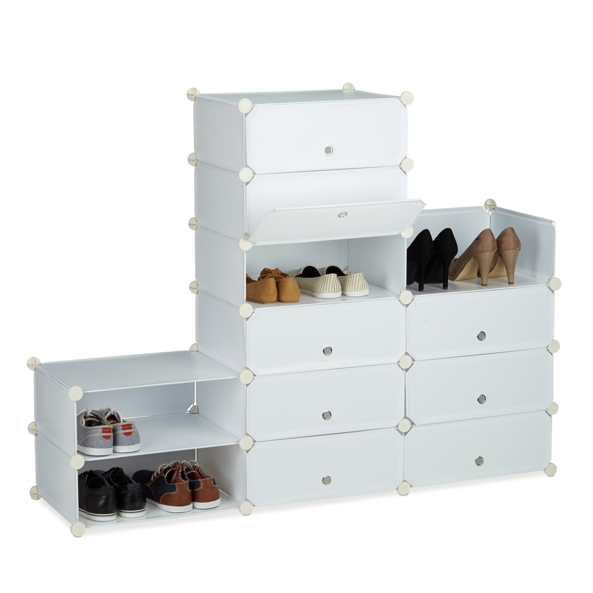 Schuhschrank mit 12 Fächern Weiss-Silber-Transparent von Relaxdays
