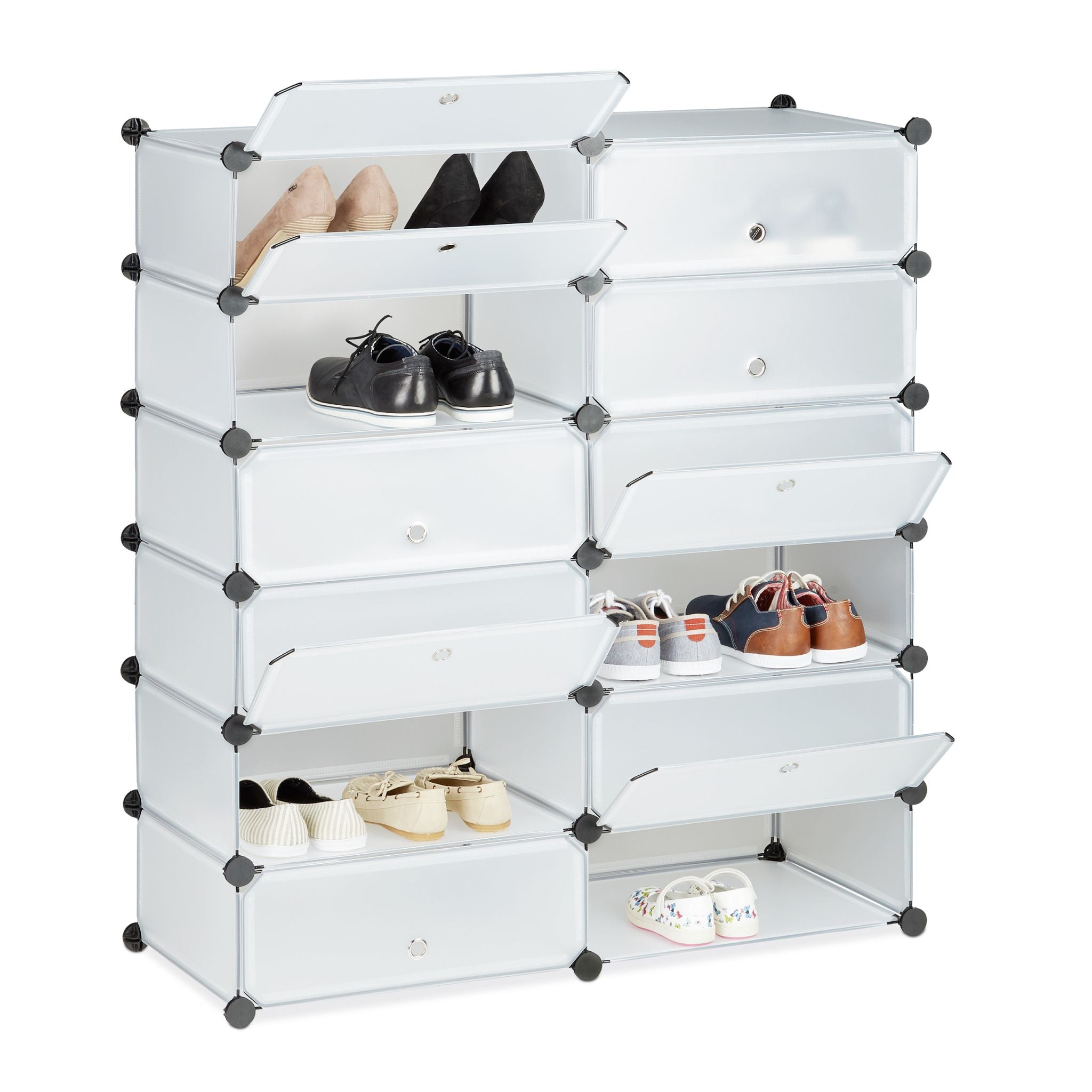 Schuhschrank mit 12 Fächern Schwarz-Silber-Transparent von Relaxdays