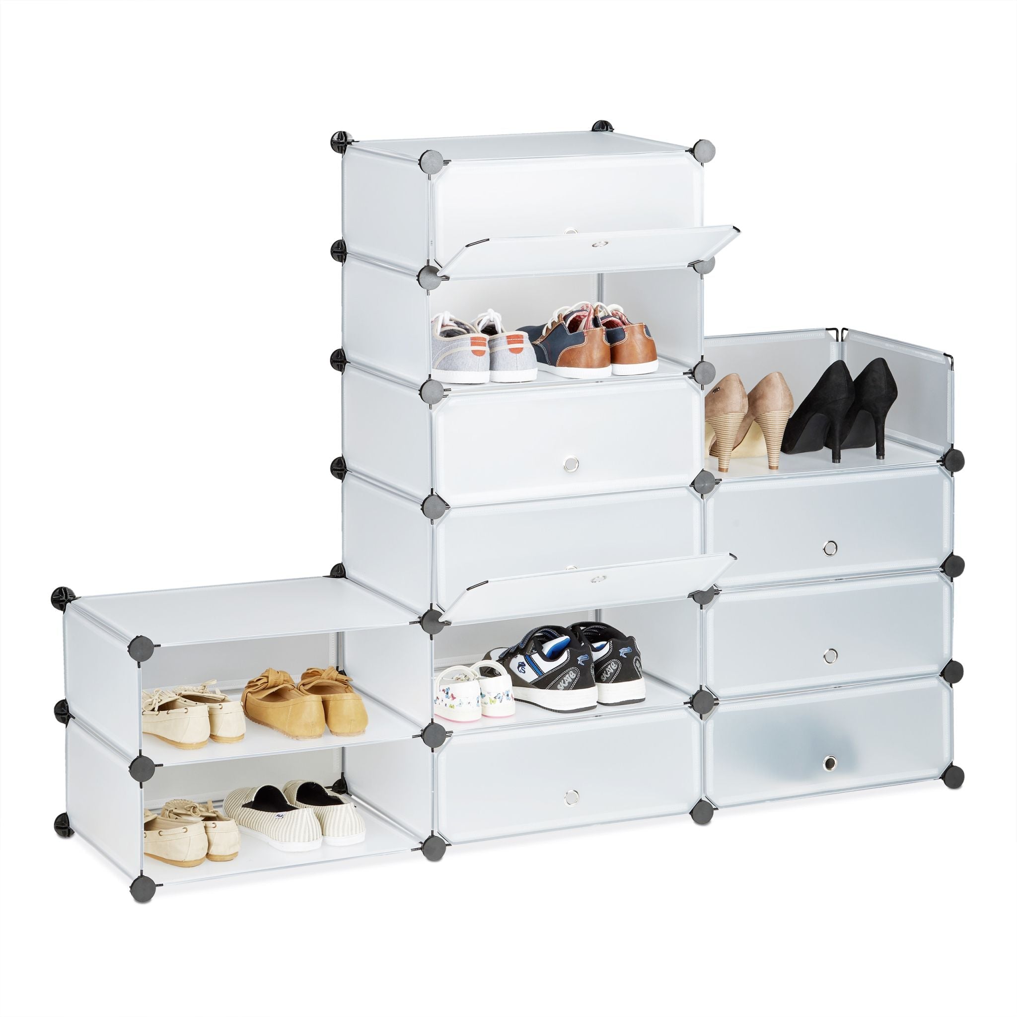 Schuhschrank mit 12 Fächern Schwarz-Silber-Transparent von Relaxdays