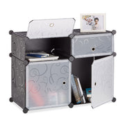 Regalsystem 4 Fächer Schwarz-Silber-Transparent von Relaxdays