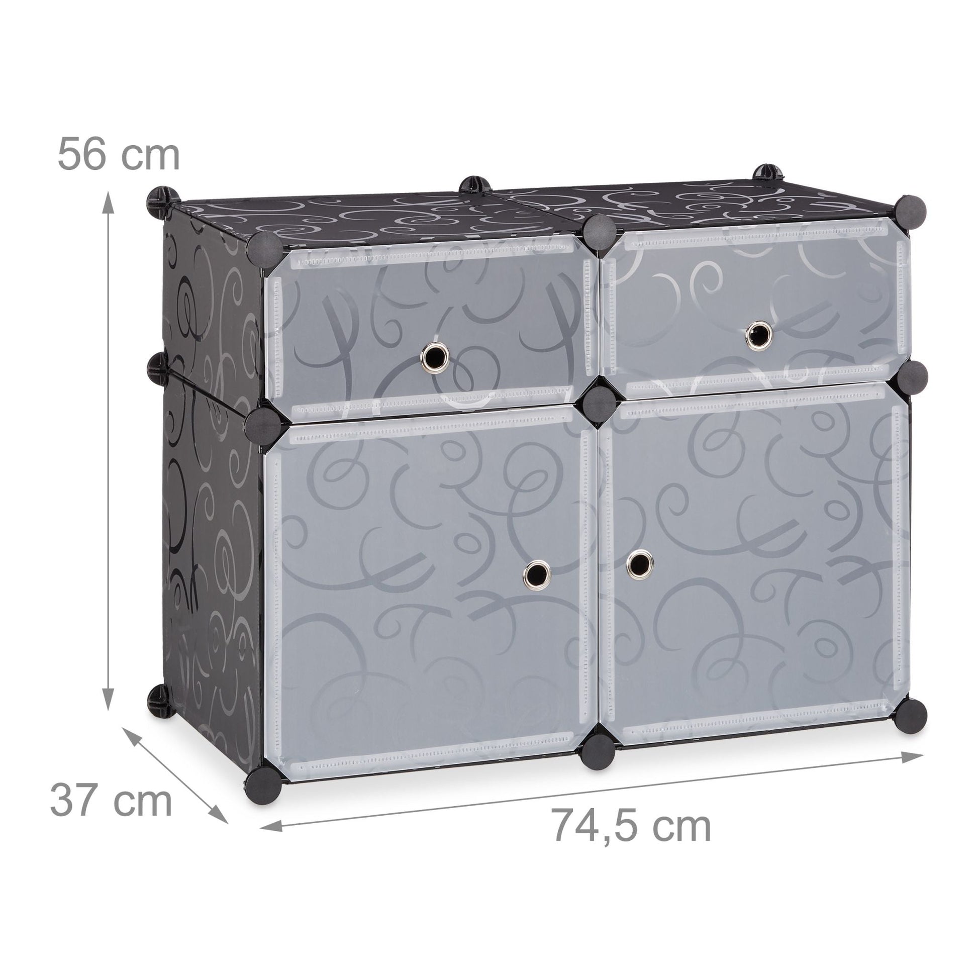 Regalsystem 4 Fächer Schwarz-Silber-Transparent von Relaxdays