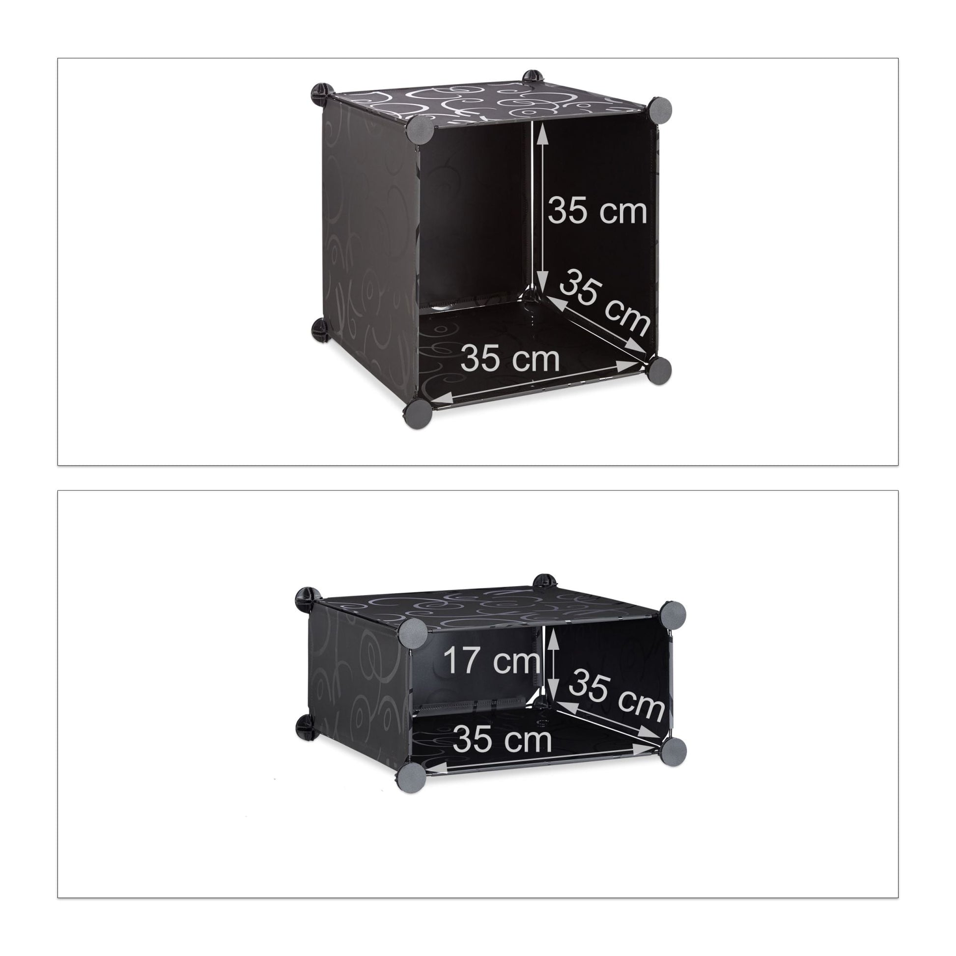 Regalsystem 4 Fächer Schwarz-Silber-Transparent von Relaxdays