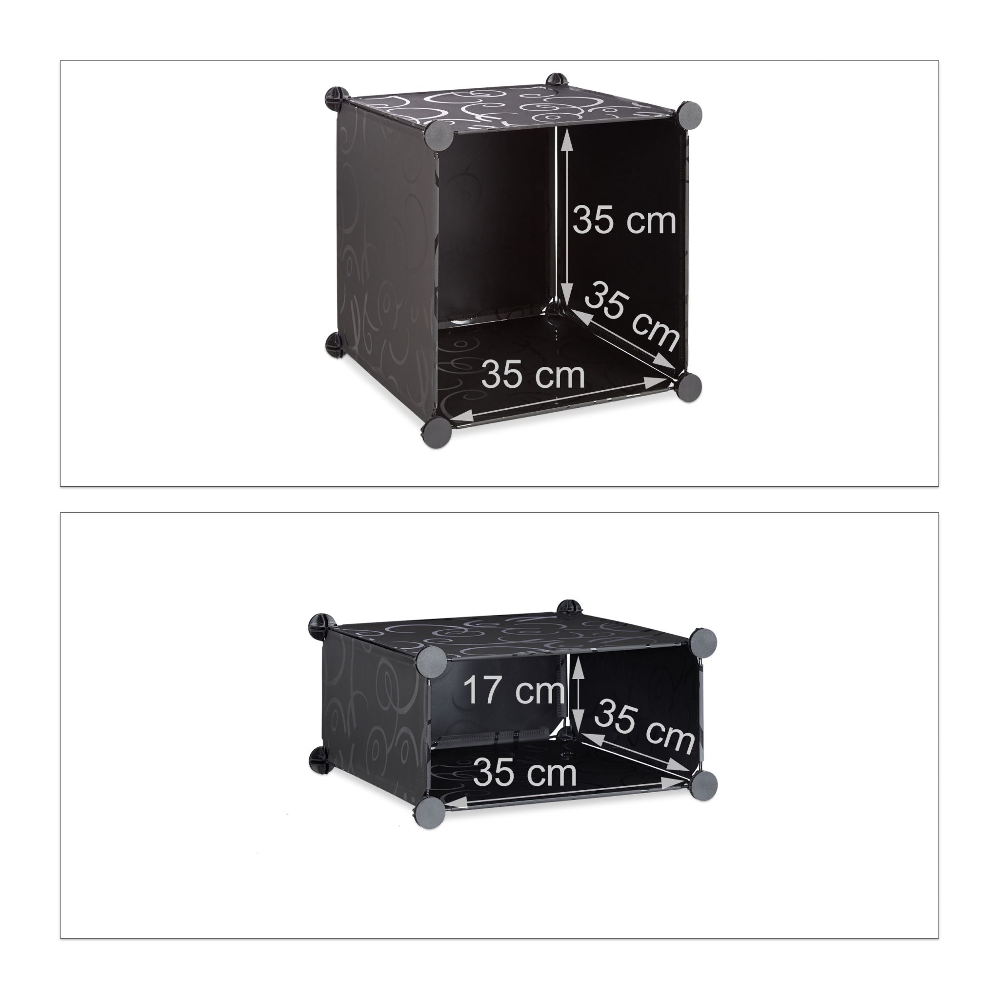 Regalsystem 4 Fächer Schwarz-Silber-Transparent von Relaxdays