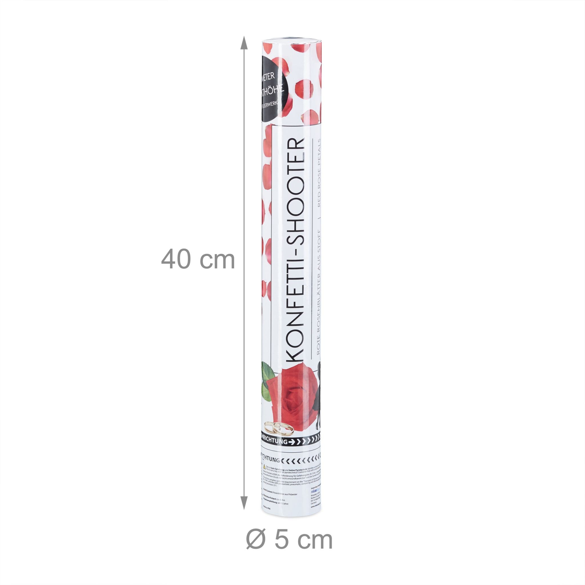 Party Popper Rosenblätter 40cm Weiss-Rot-Schwarz von Relaxdays