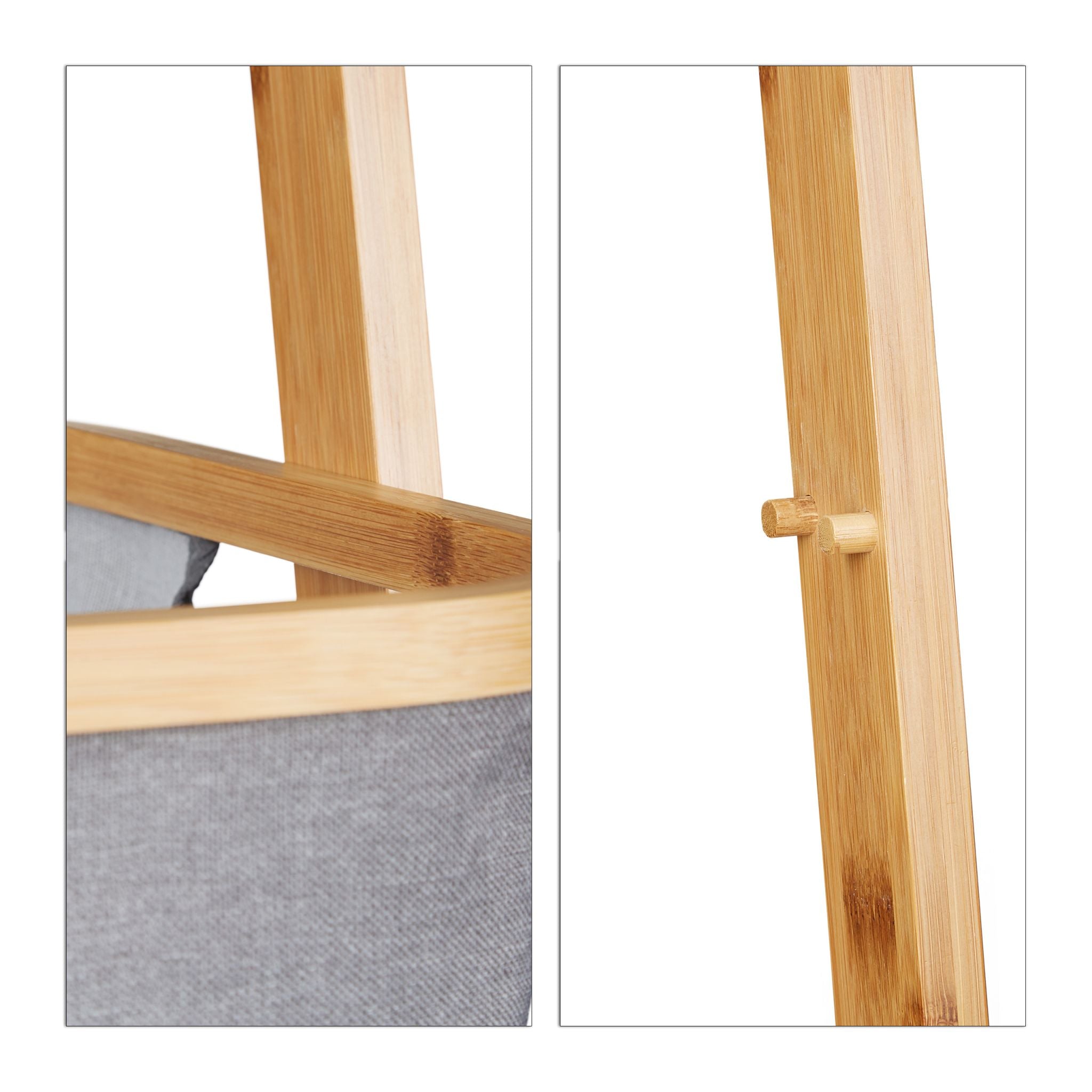 Handtuchhalter Bambus mit Wäschesack Hellbraun-Grau von Relaxdays