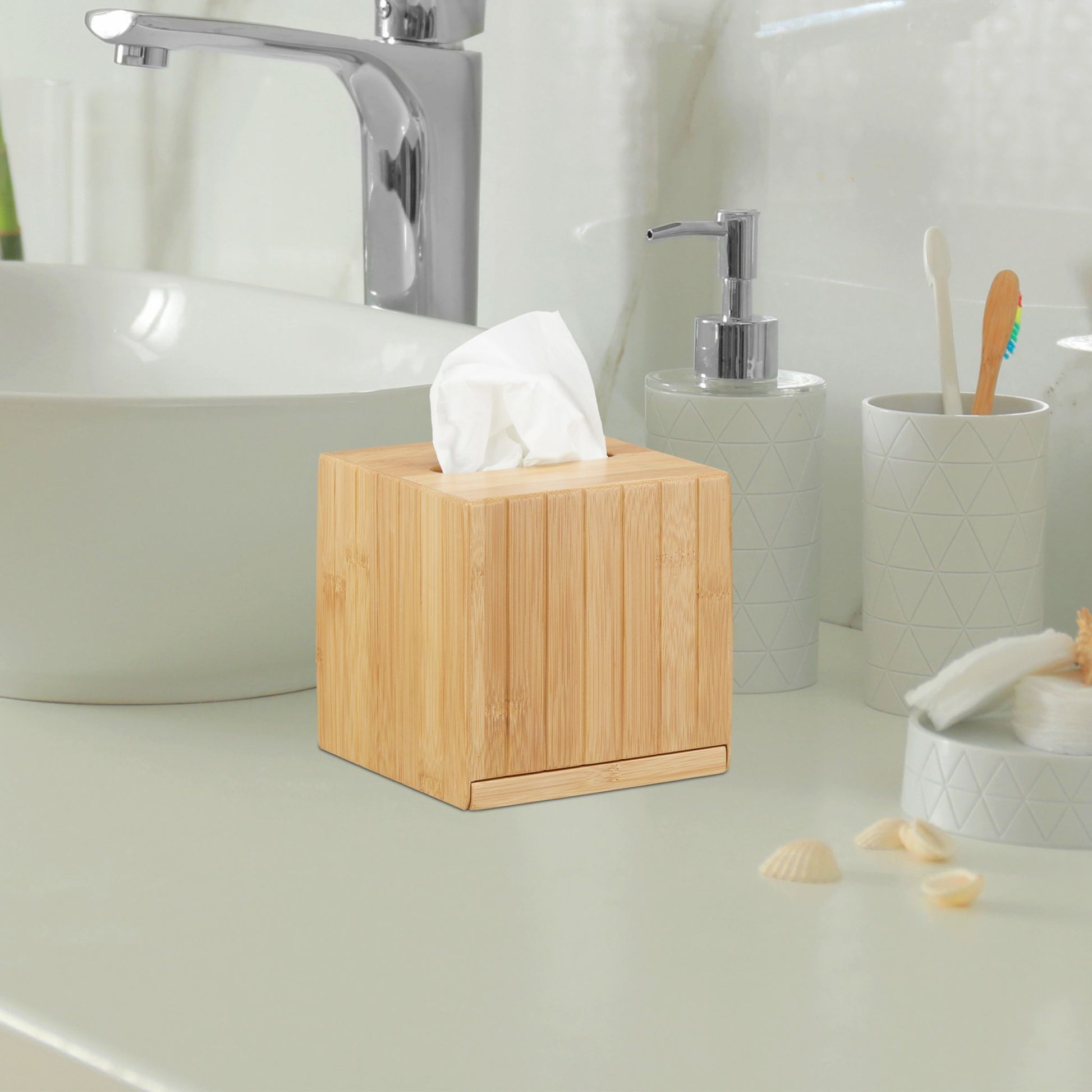 Kosmetiktücherbox quadratisch Hellbraun von Relaxdays
