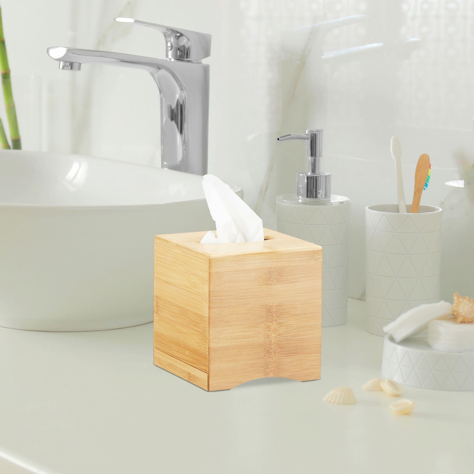 Kosmetiktücherbox quadratisch Hellbraun von Relaxdays