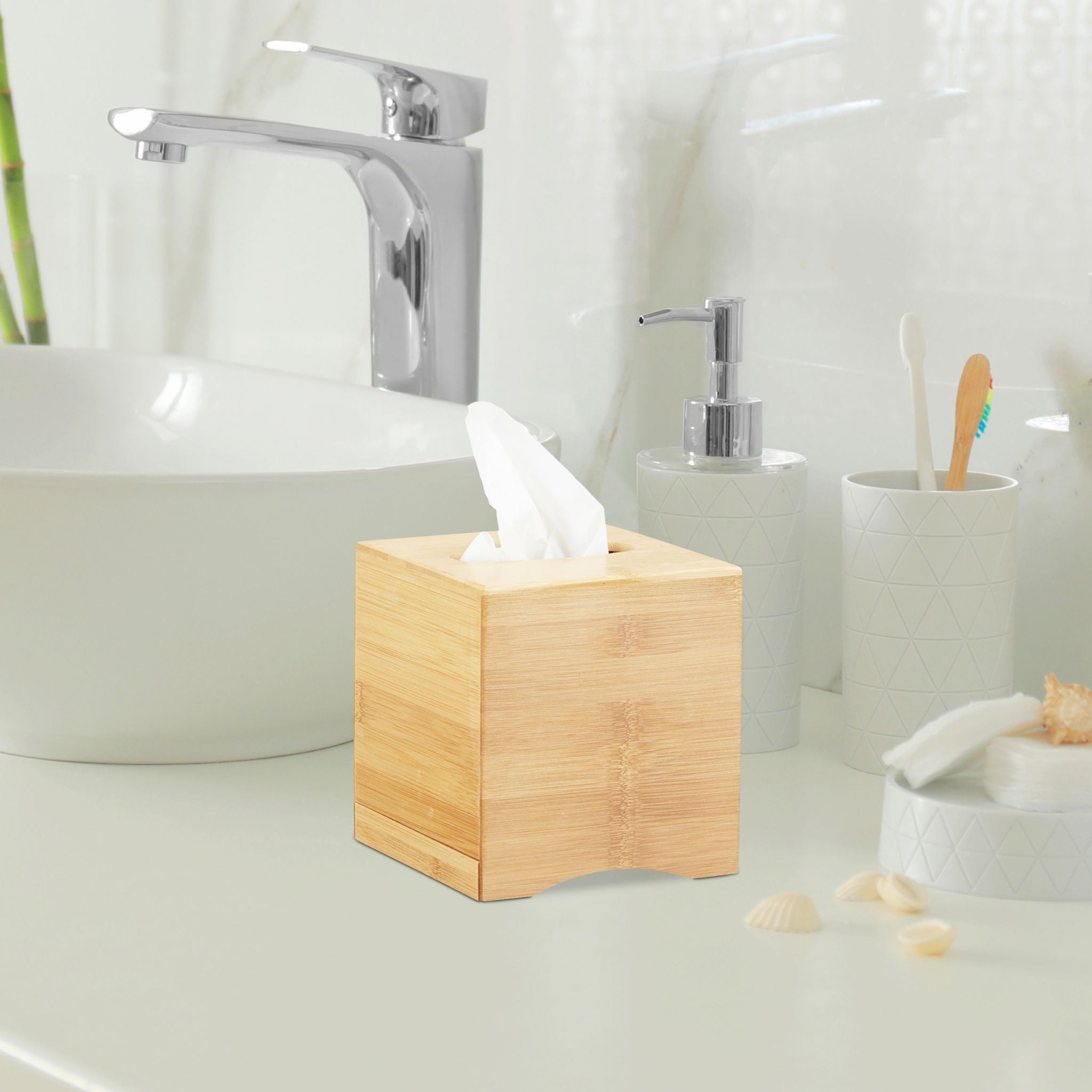 Kosmetiktücherbox quadratisch Hellbraun von Relaxdays